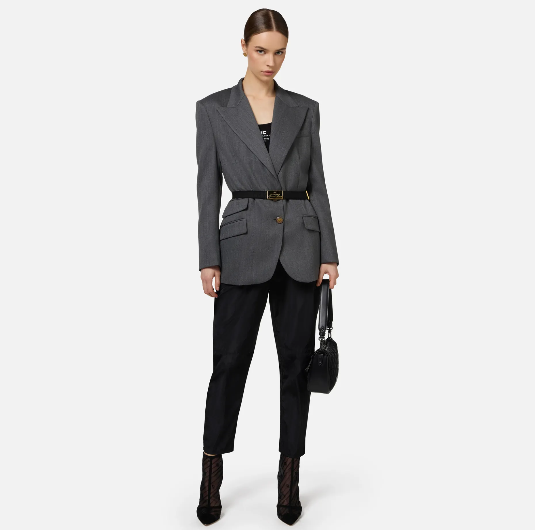 Elisabetta Franchi Jackets And Trench Coats | Tailleur | Cool wool jacket with belt