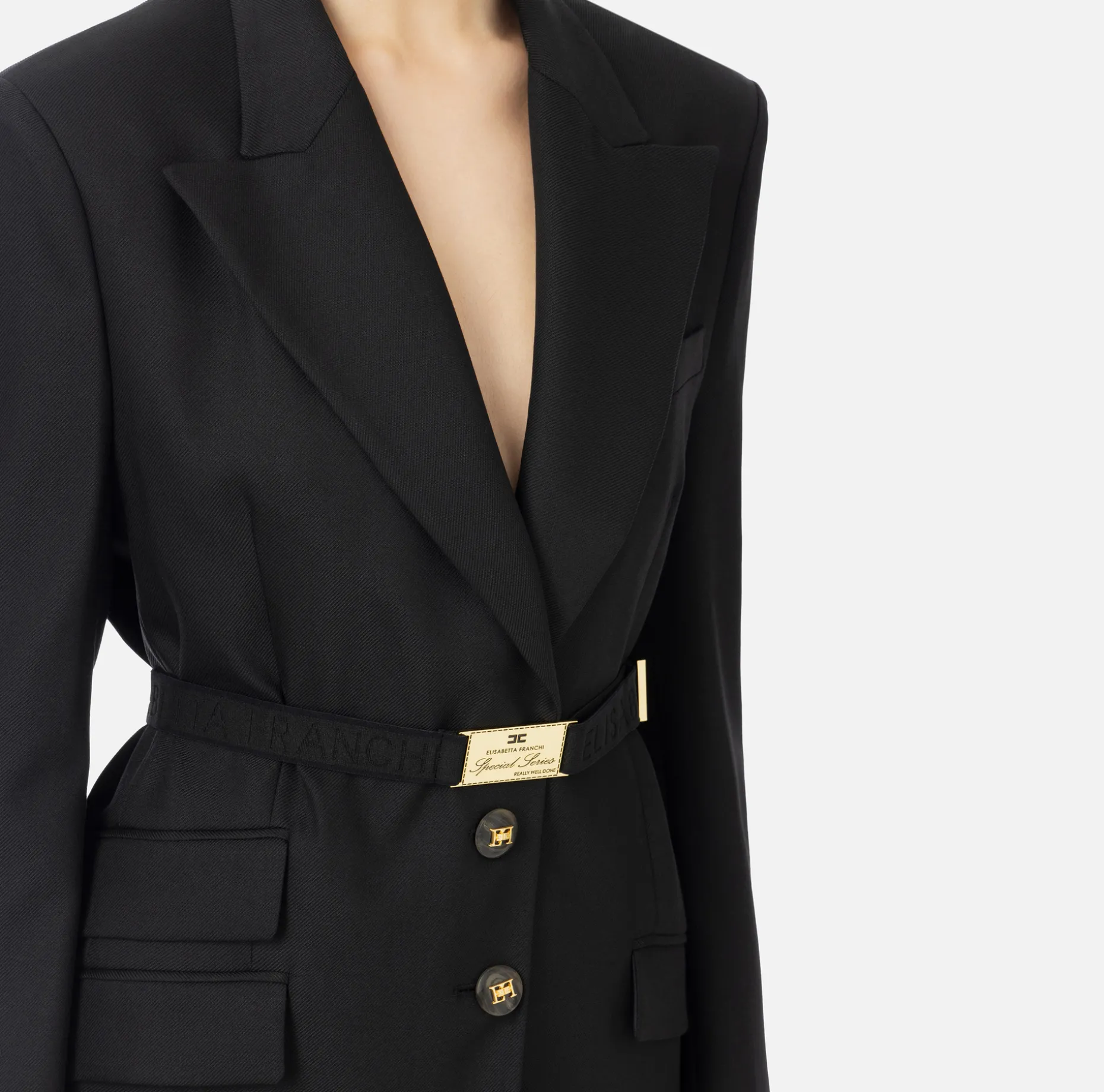 Elisabetta Franchi Jackets And Trench Coats | Tailleur | Cool wool jacket with belt