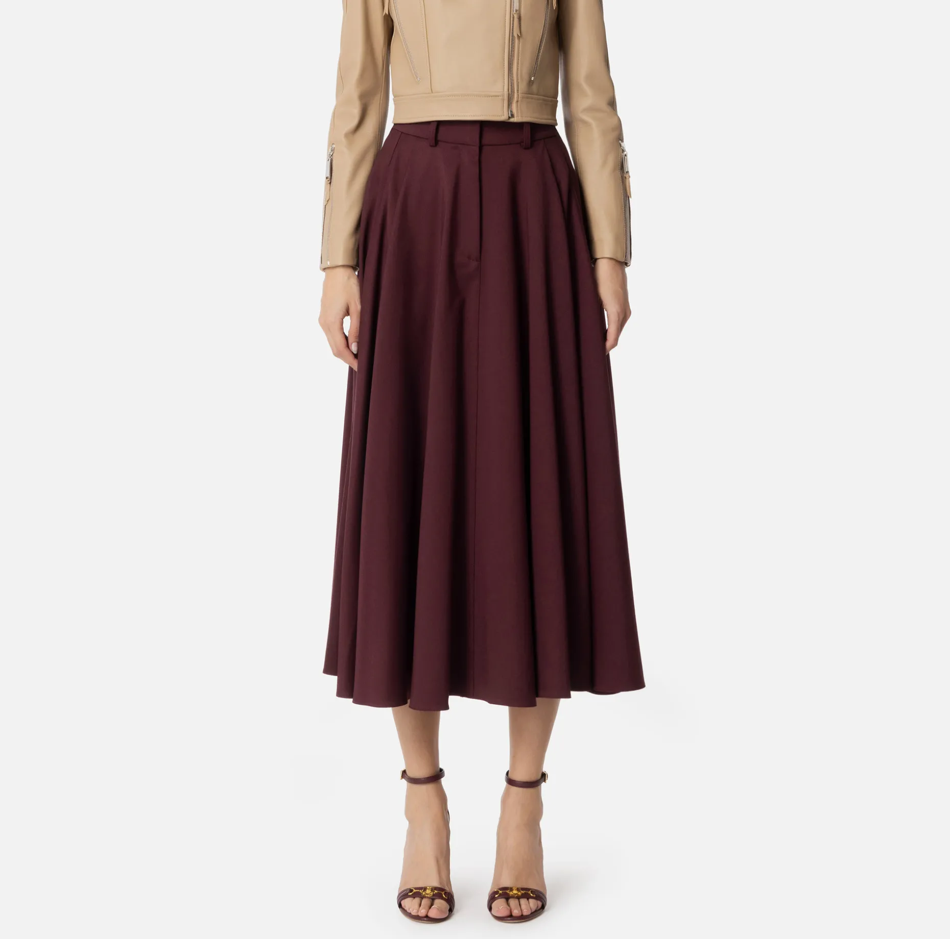 Elisabetta Franchi Skirts | Cool wool midi skirt with emblem embroidery