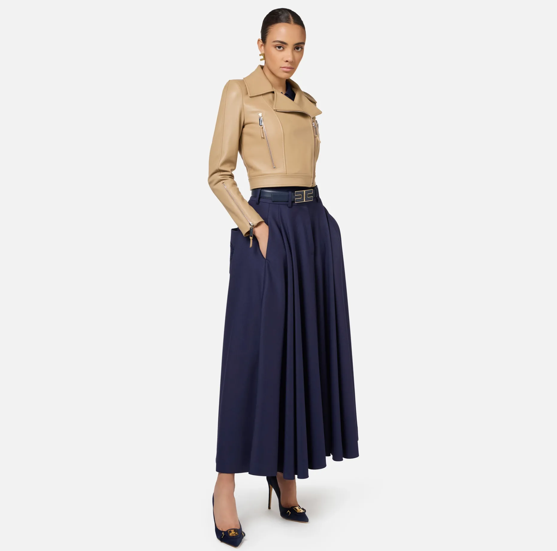 Elisabetta Franchi Skirts | Cool wool midi skirt with emblem embroidery