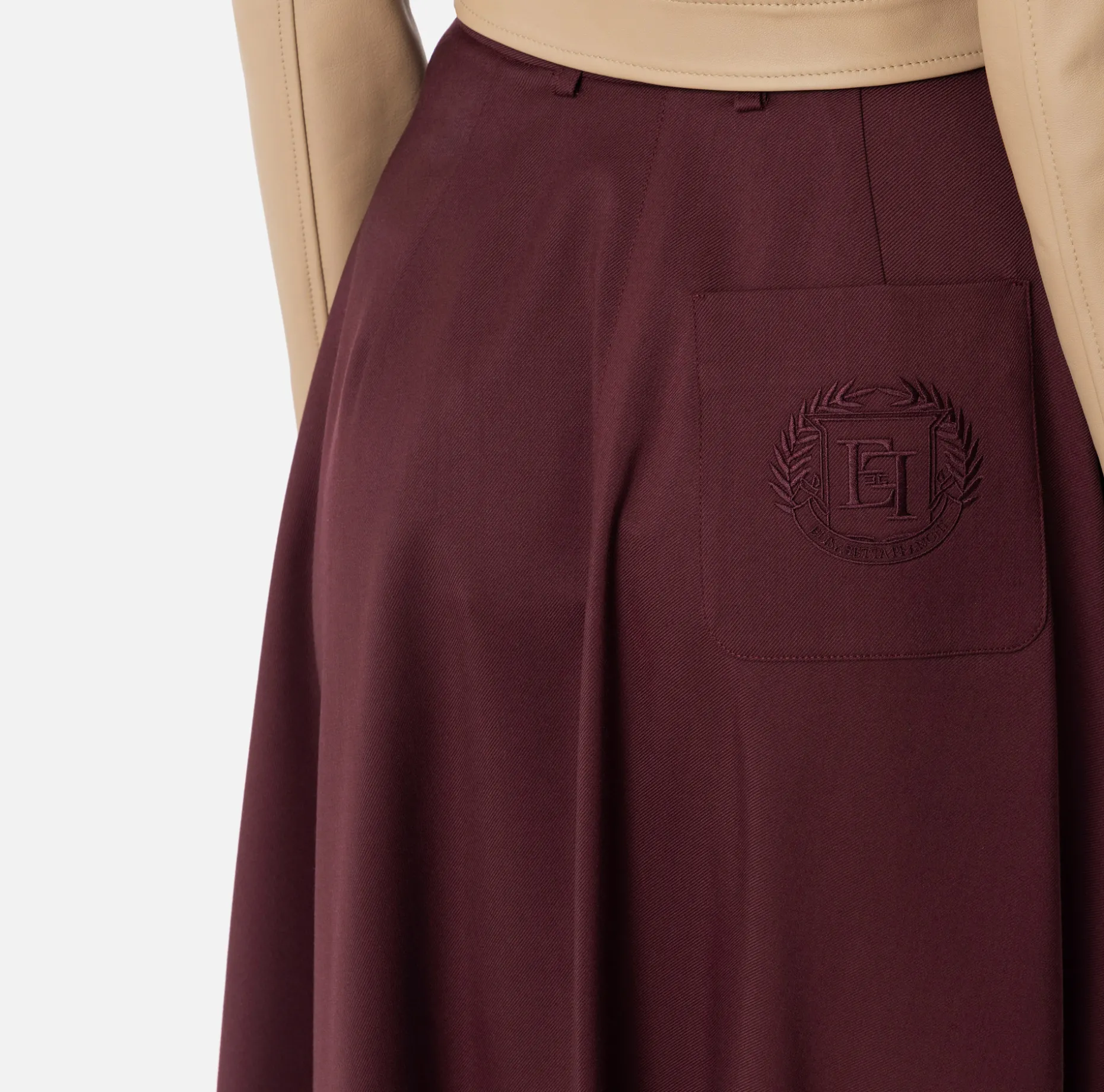 Elisabetta Franchi Skirts | Cool wool midi skirt with emblem embroidery