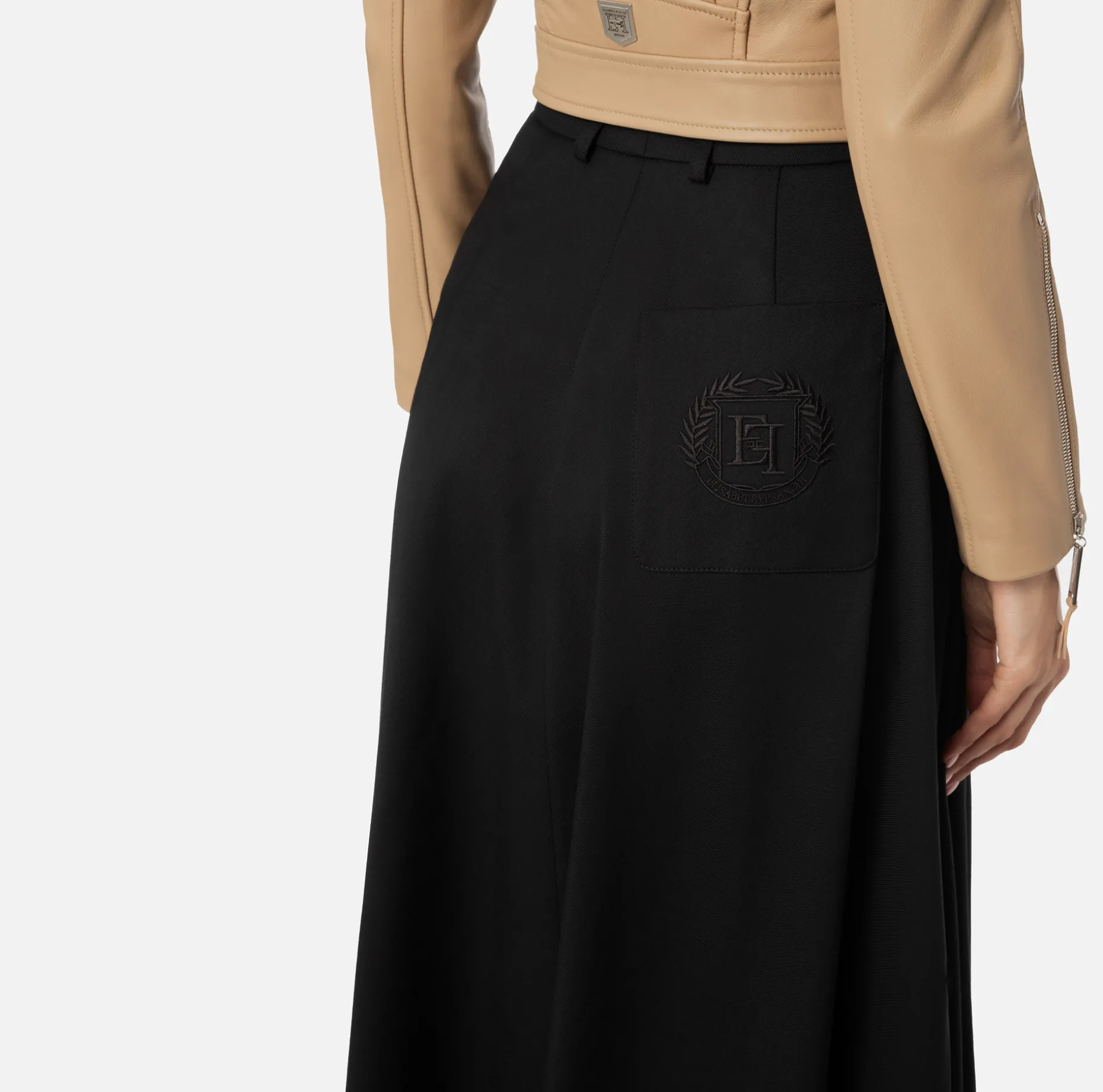 Elisabetta Franchi Skirts | Cool wool midi skirt with emblem embroidery