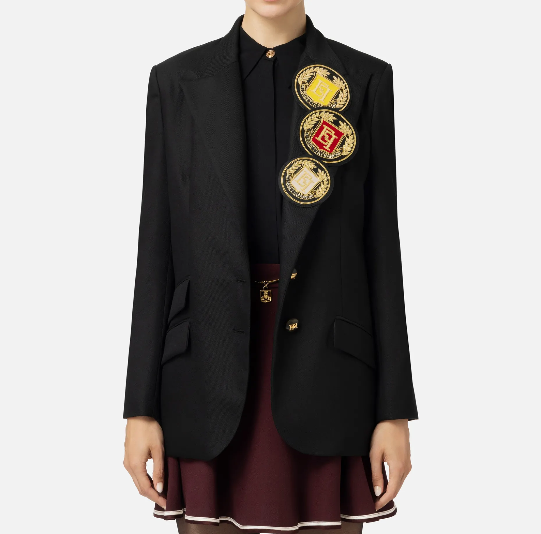 Elisabetta Franchi Jackets And Trench Coats | Cool wool single-breasted jacket with patch