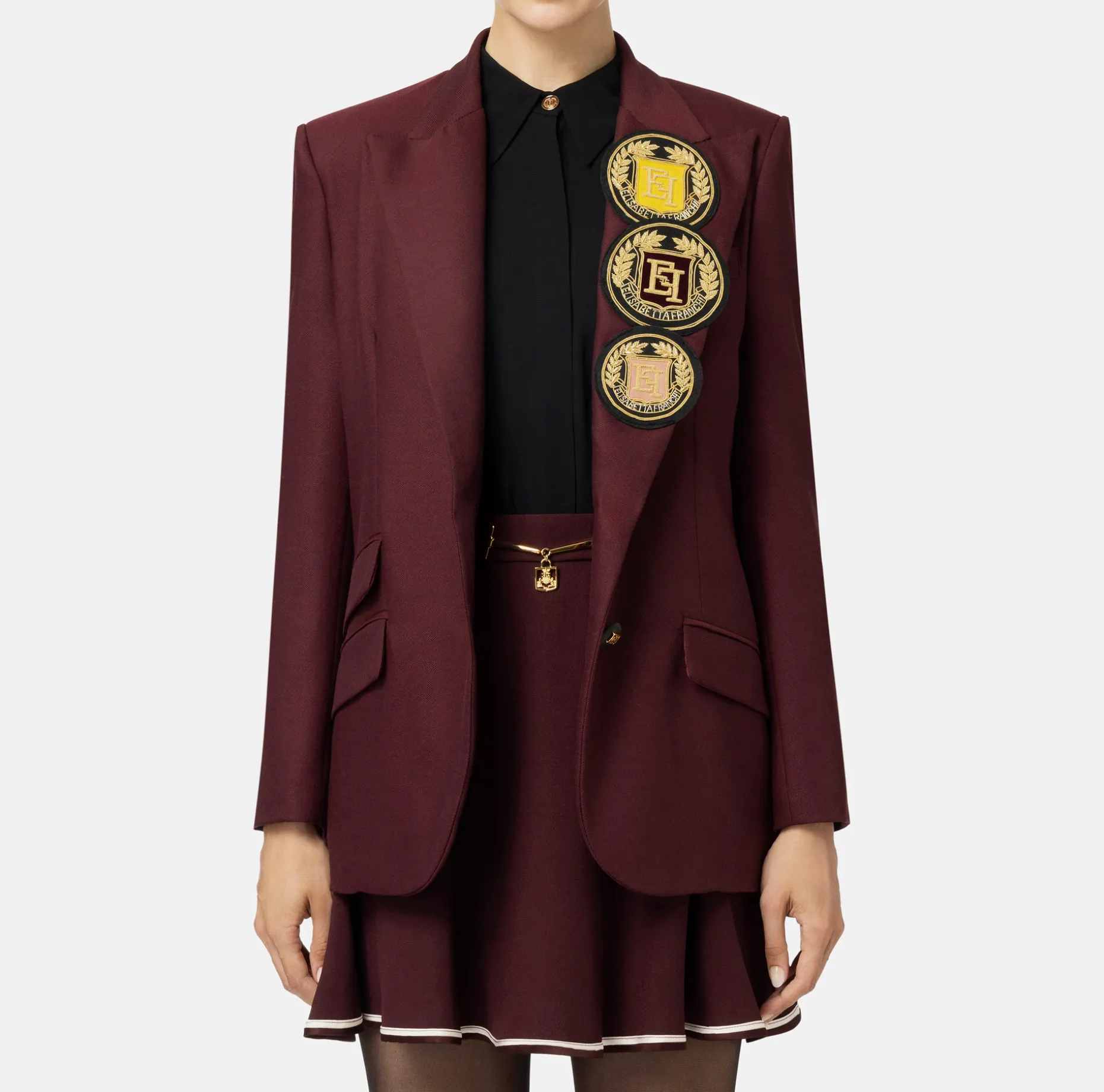 Elisabetta Franchi Jackets And Trench Coats | Cool wool single-breasted jacket with patch