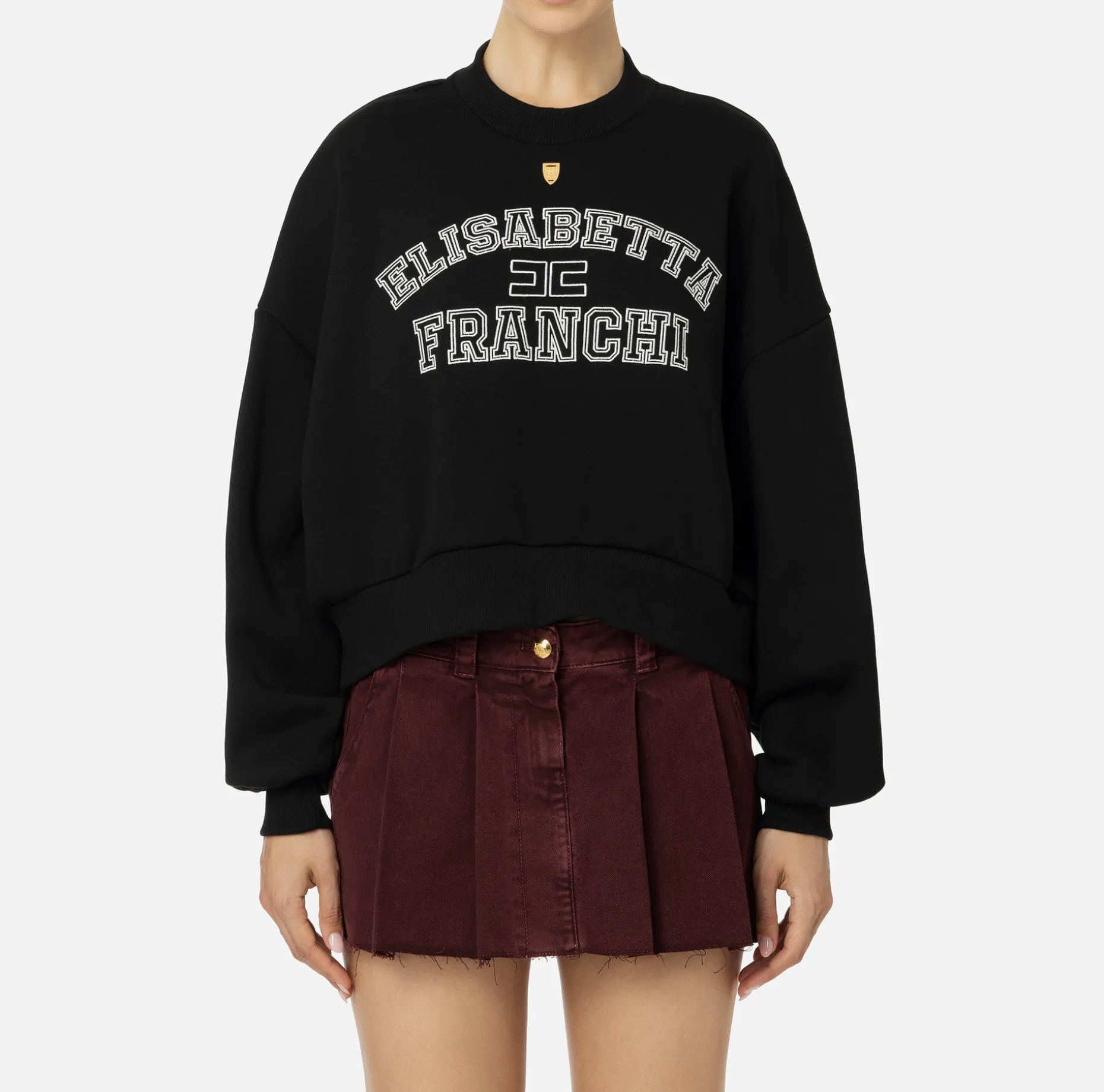 Elisabetta Franchi Knitwear And Sweatshirts | Cotton cropped sweatshirt with college logo