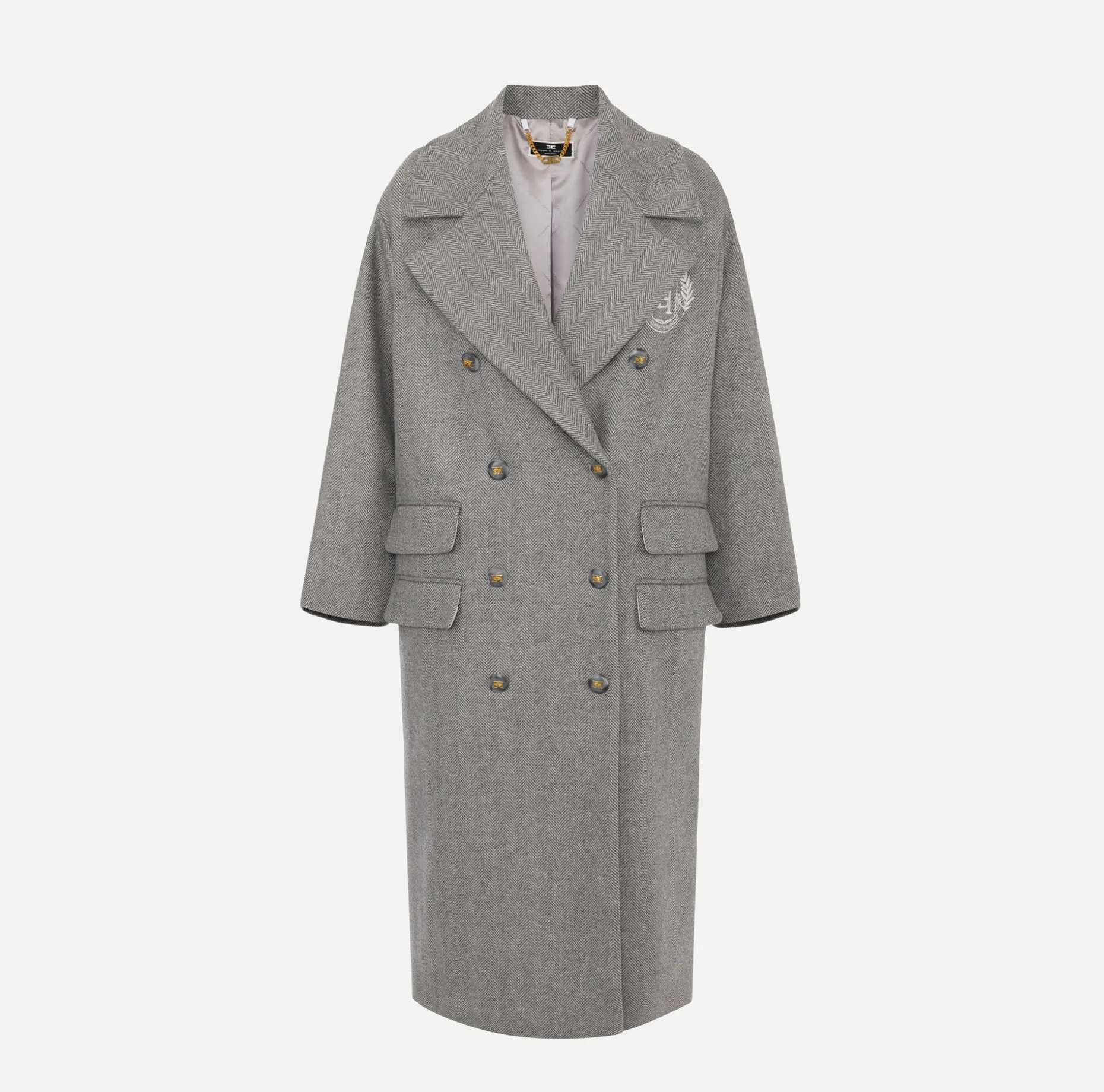 Elisabetta Franchi Coats And Jackets | Cotton double-breasted oversized coat with emblem