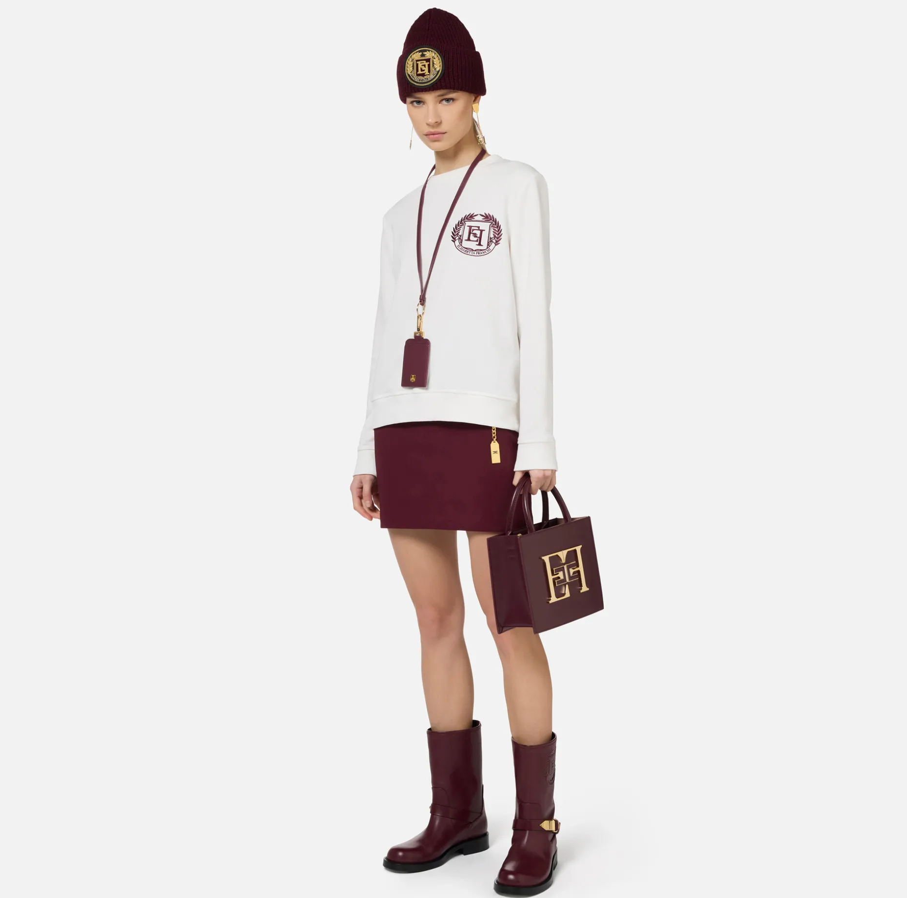 Elisabetta Franchi Knitwear And Sweatshirts | Cotton sweatshirt with emblem embroidery