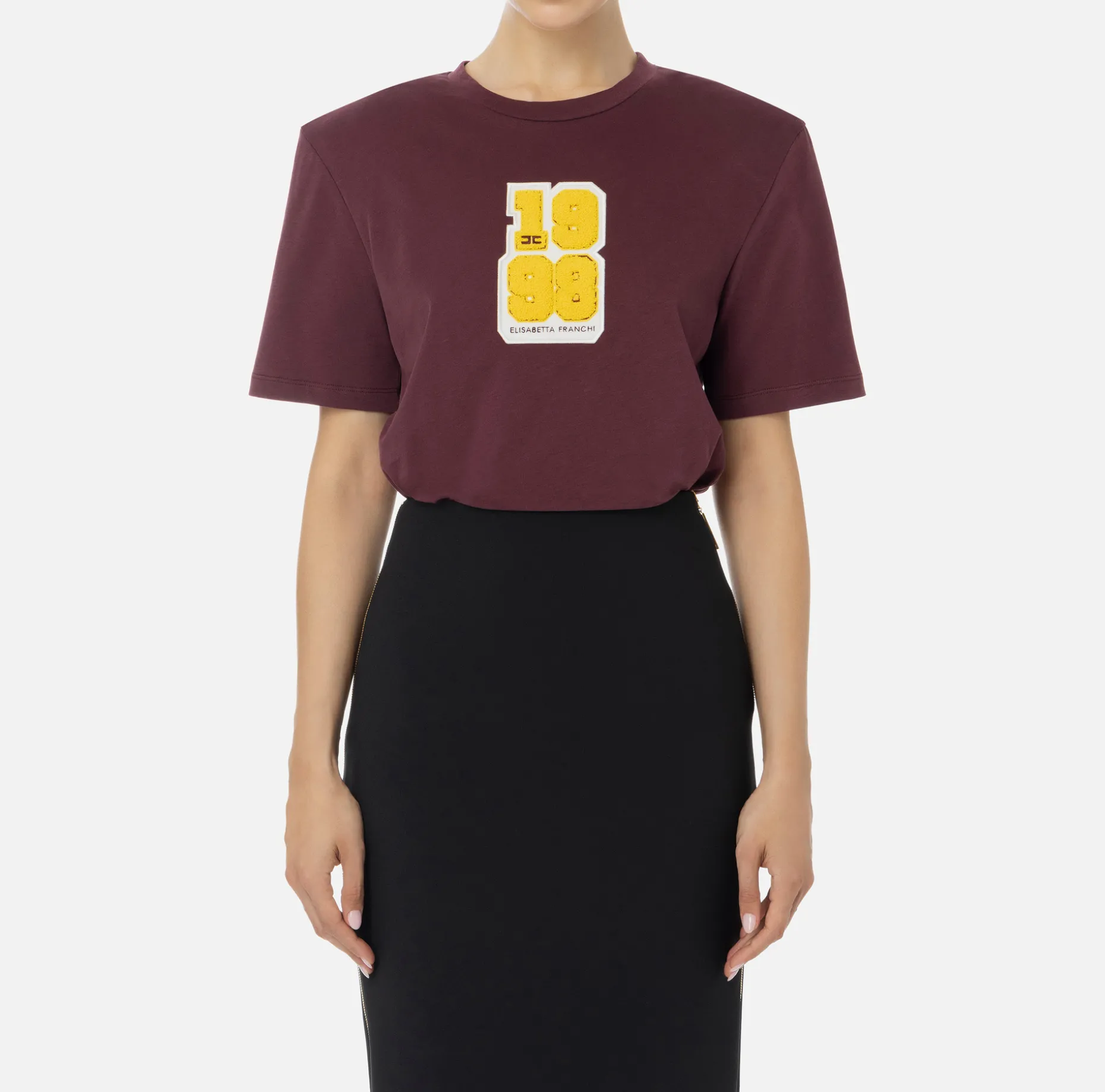 Elisabetta Franchi Top And T-Shirts | Cotton T-shirt with college-style logo patch