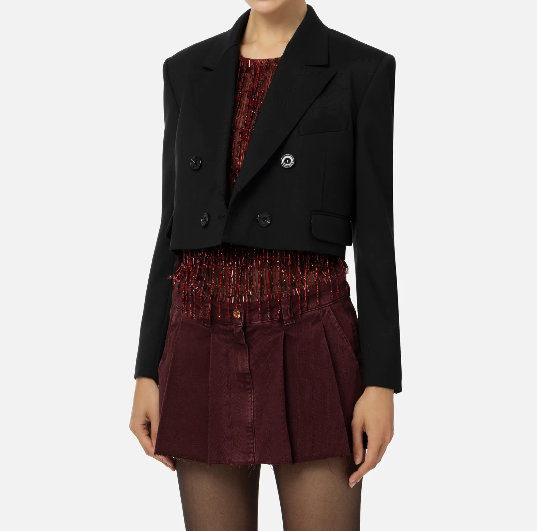 Elisabetta Franchi Jackets And Trench Coats | Cropped double-breasted jacket in cool wool