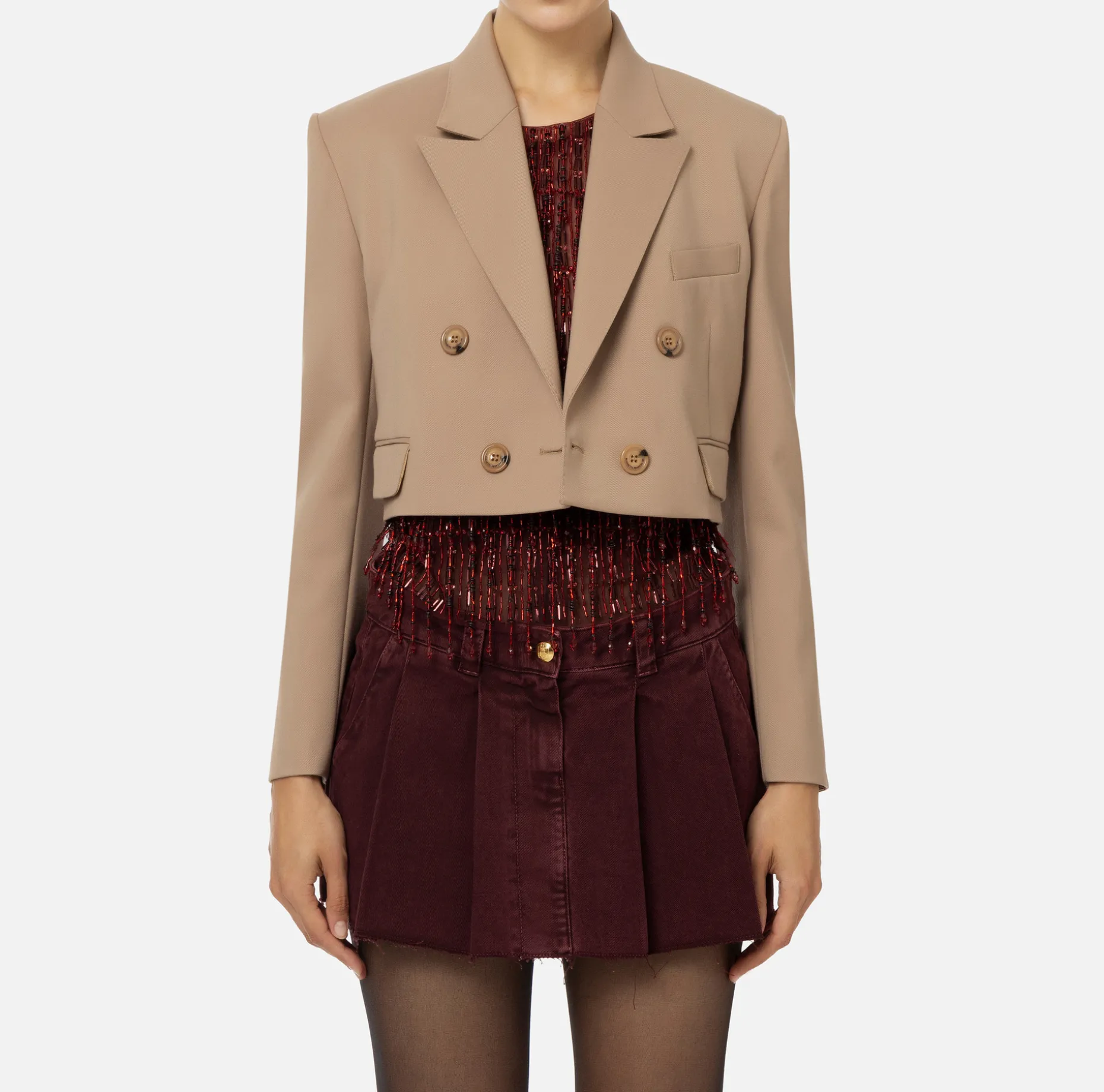 Elisabetta Franchi Jackets And Trench Coats | Cropped double-breasted jacket in cool wool