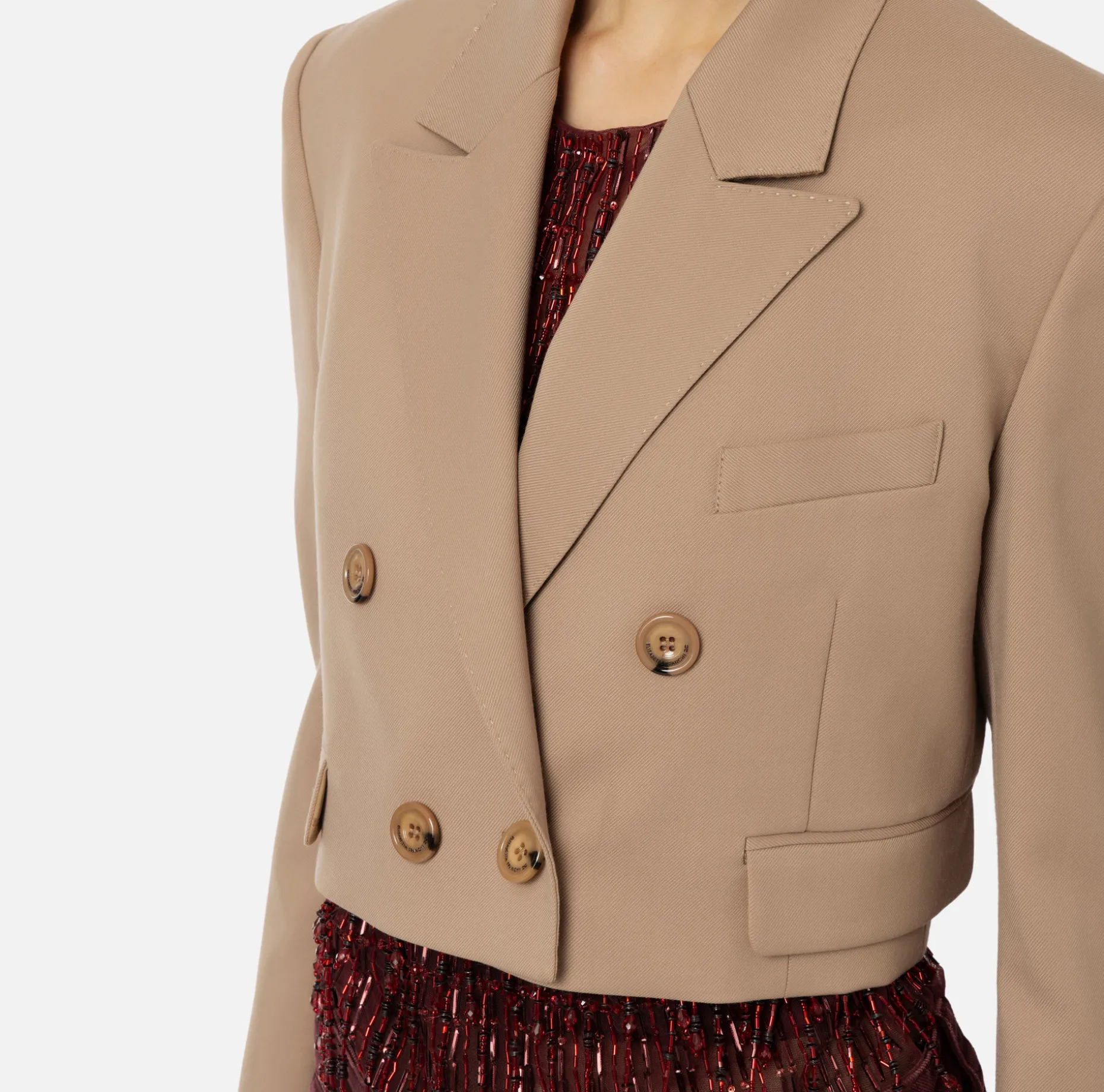 Elisabetta Franchi Jackets And Trench Coats | Cropped double-breasted jacket in cool wool