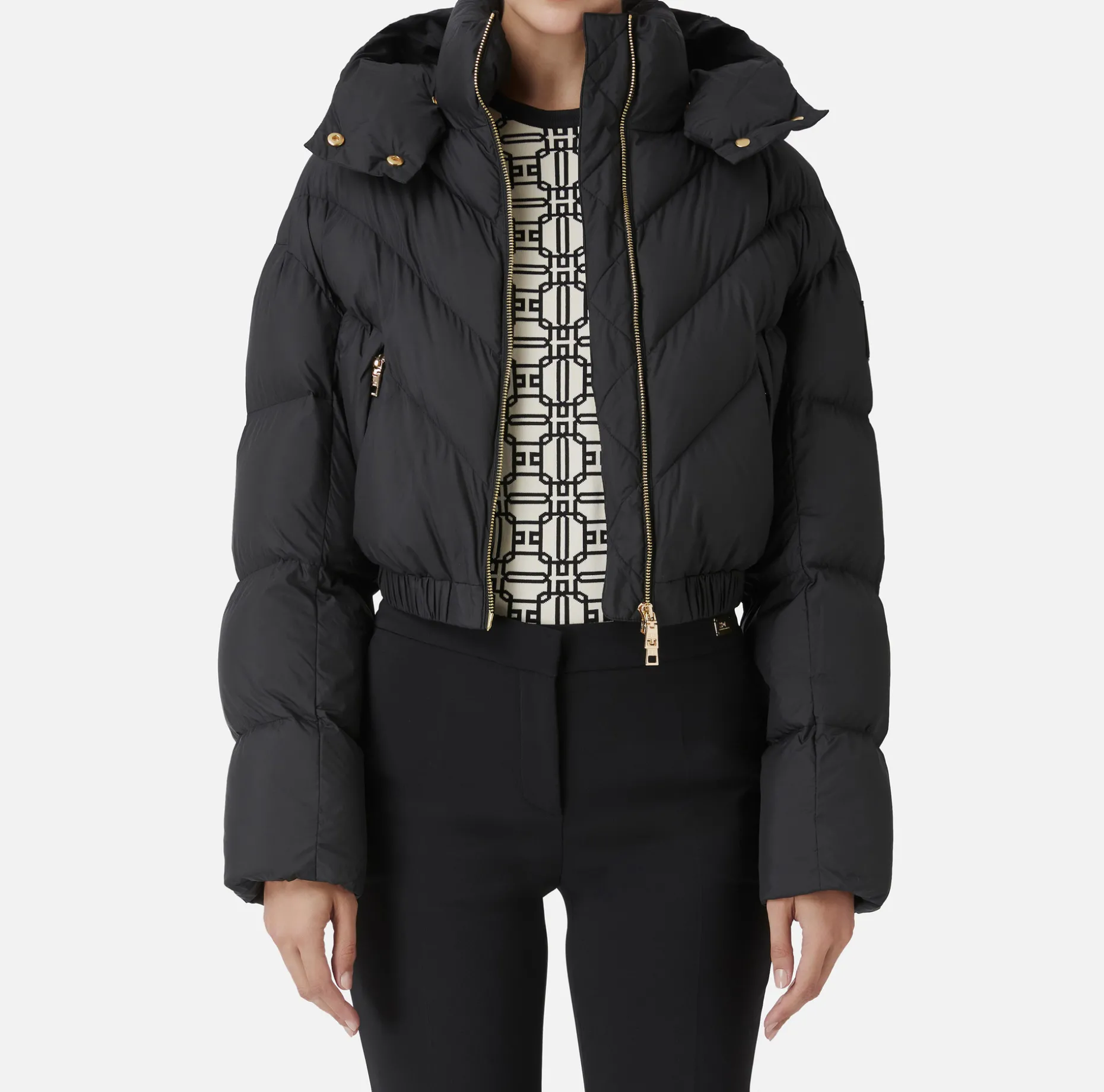 Elisabetta Franchi Coats And Jackets | Cropped down jacket in shiny nylon