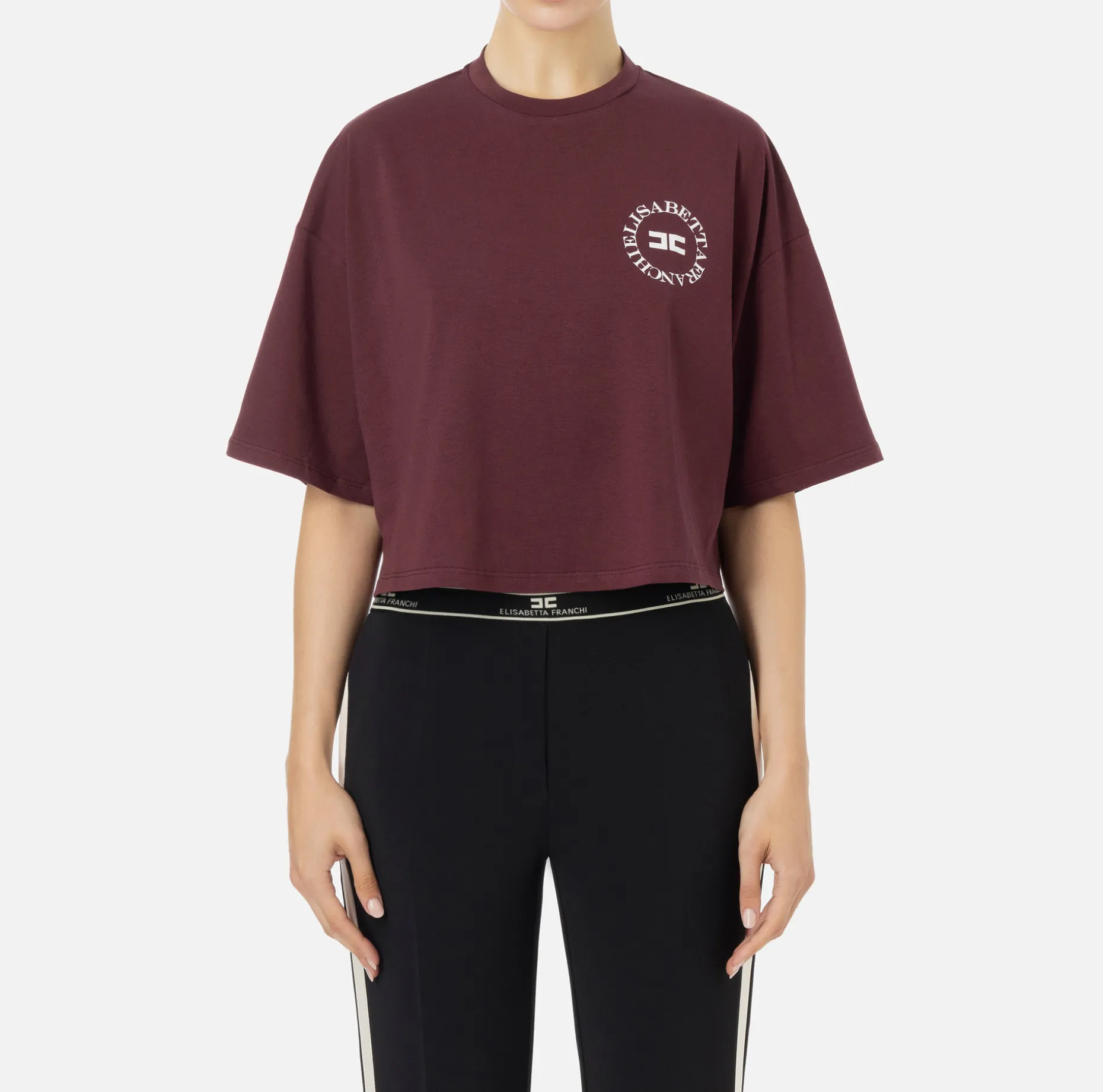 Elisabetta Franchi Top And T-Shirts | Cropped jersey T-shirt with logo