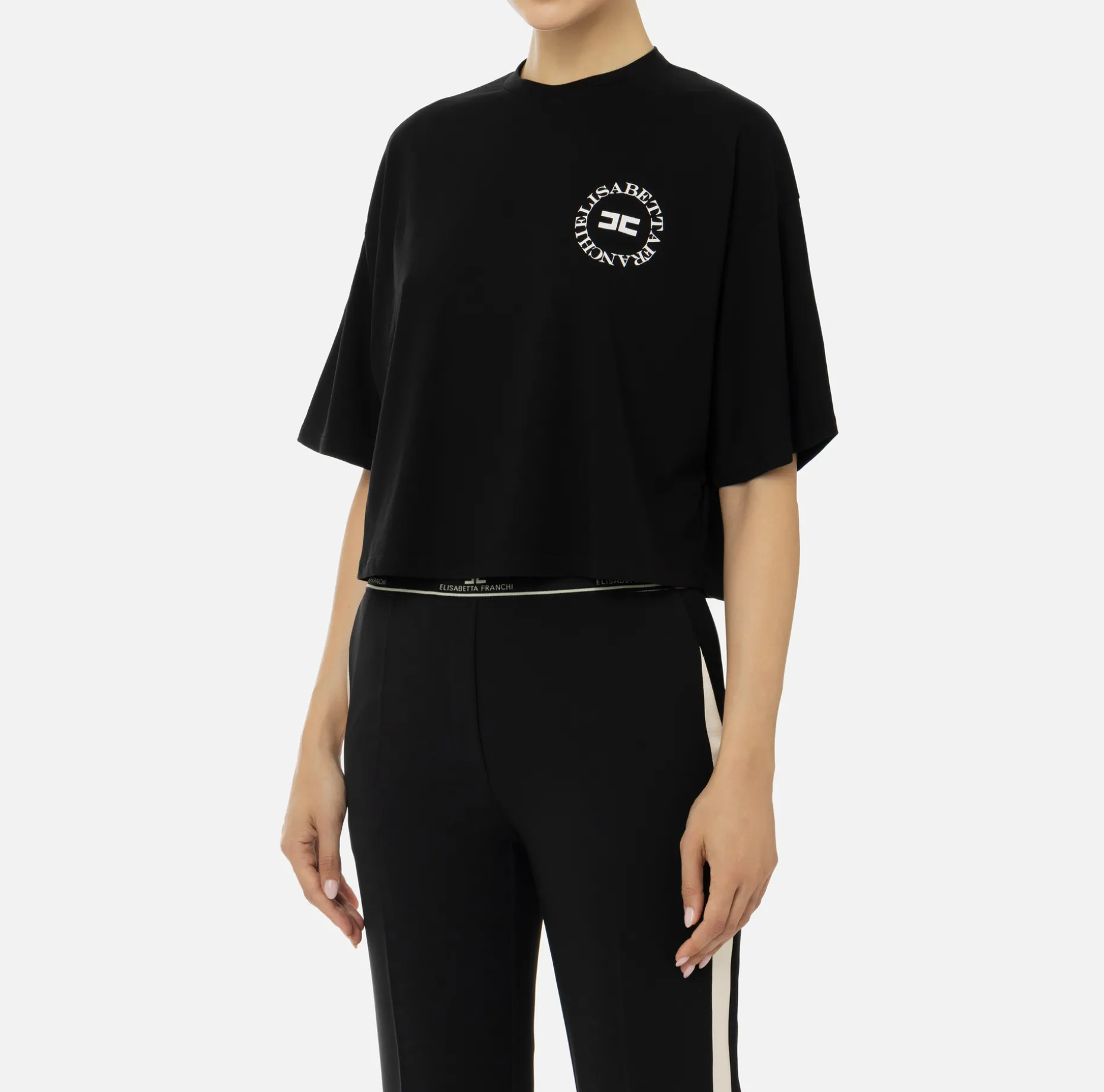 Elisabetta Franchi Top And T-Shirts | Cropped jersey T-shirt with logo