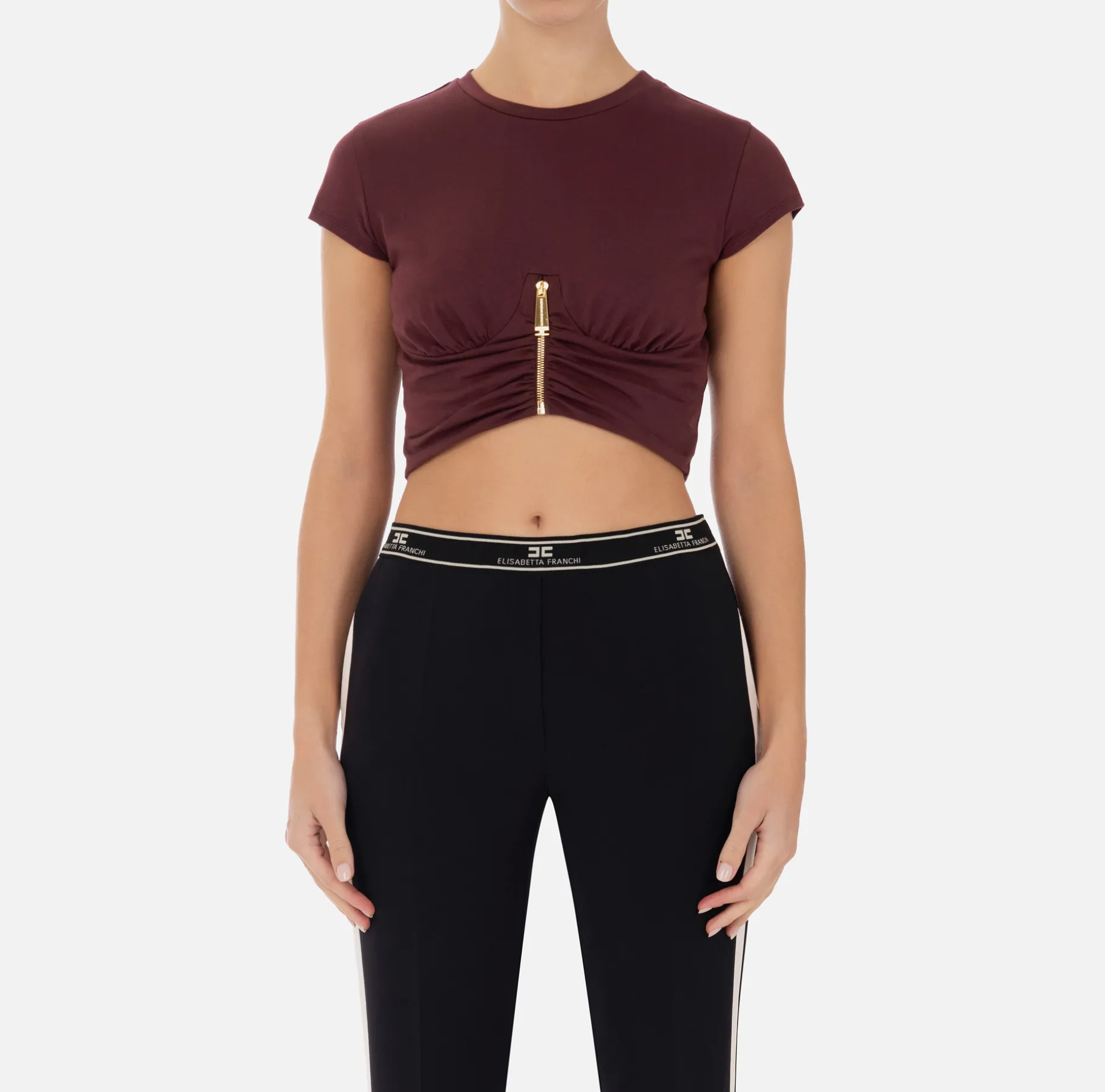 Elisabetta Franchi Top And T-Shirts | Cropped jersey T-shirt with zip