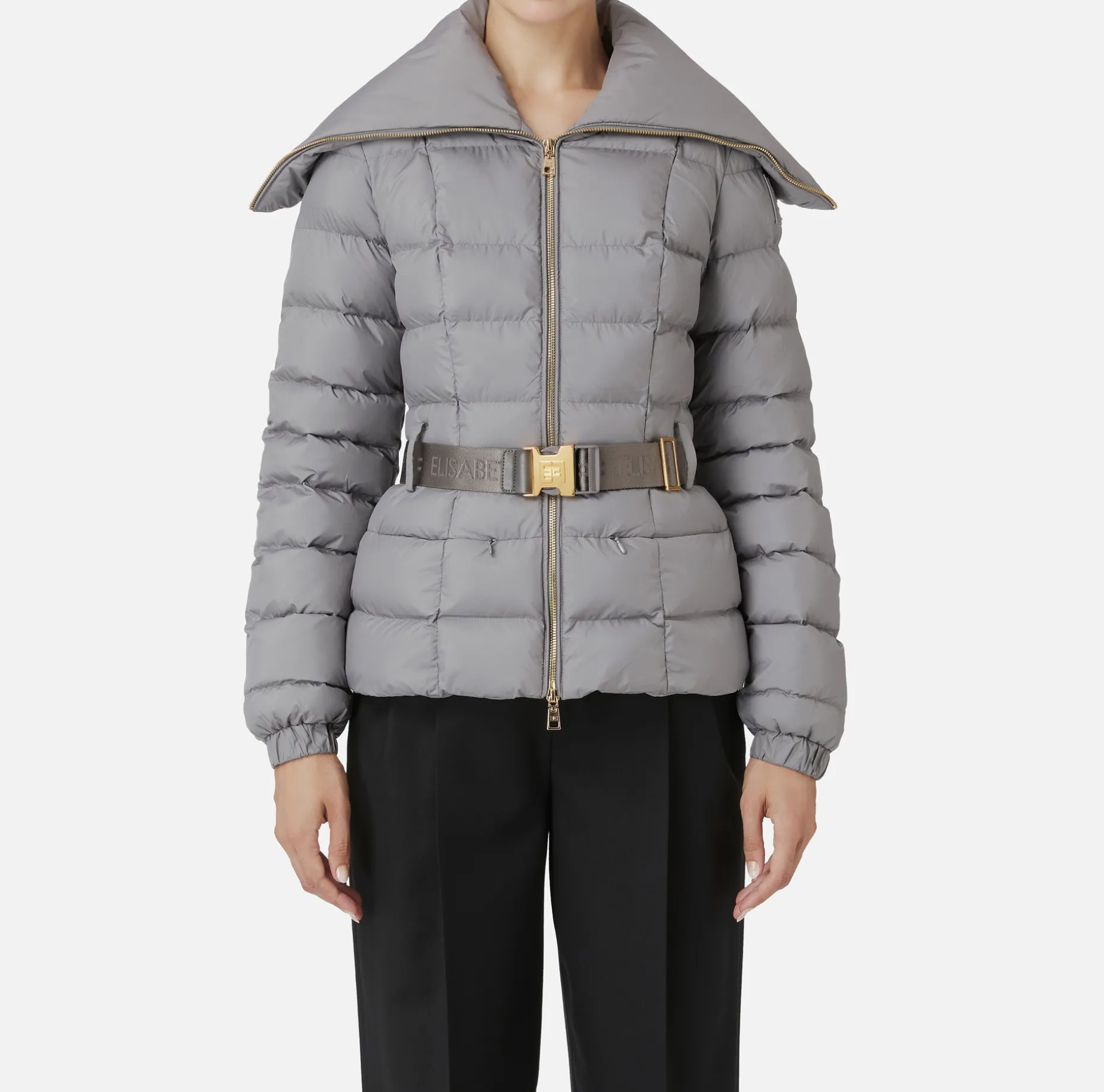 Elisabetta Franchi Coats And Jackets | Cropped nylon down jacket with wide collar