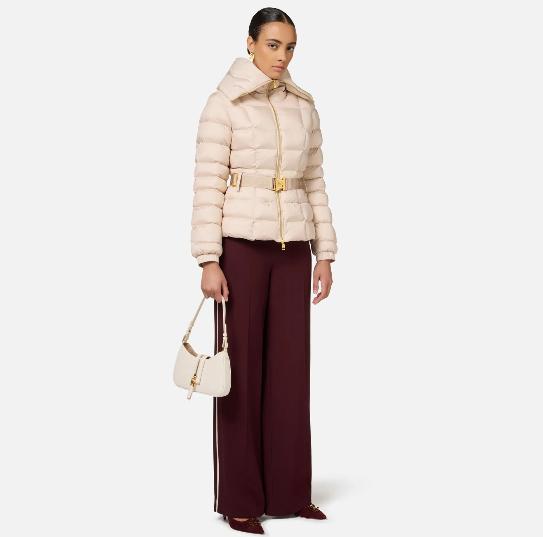 Elisabetta Franchi Coats And Jackets | Cropped nylon down jacket with wide collar