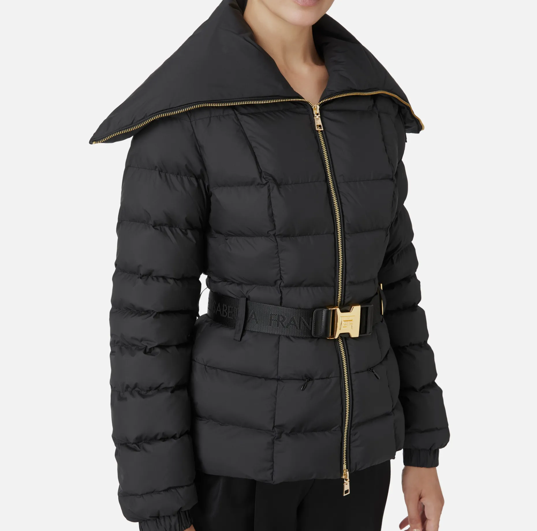 Elisabetta Franchi Coats And Jackets | Cropped nylon down jacket with wide collar