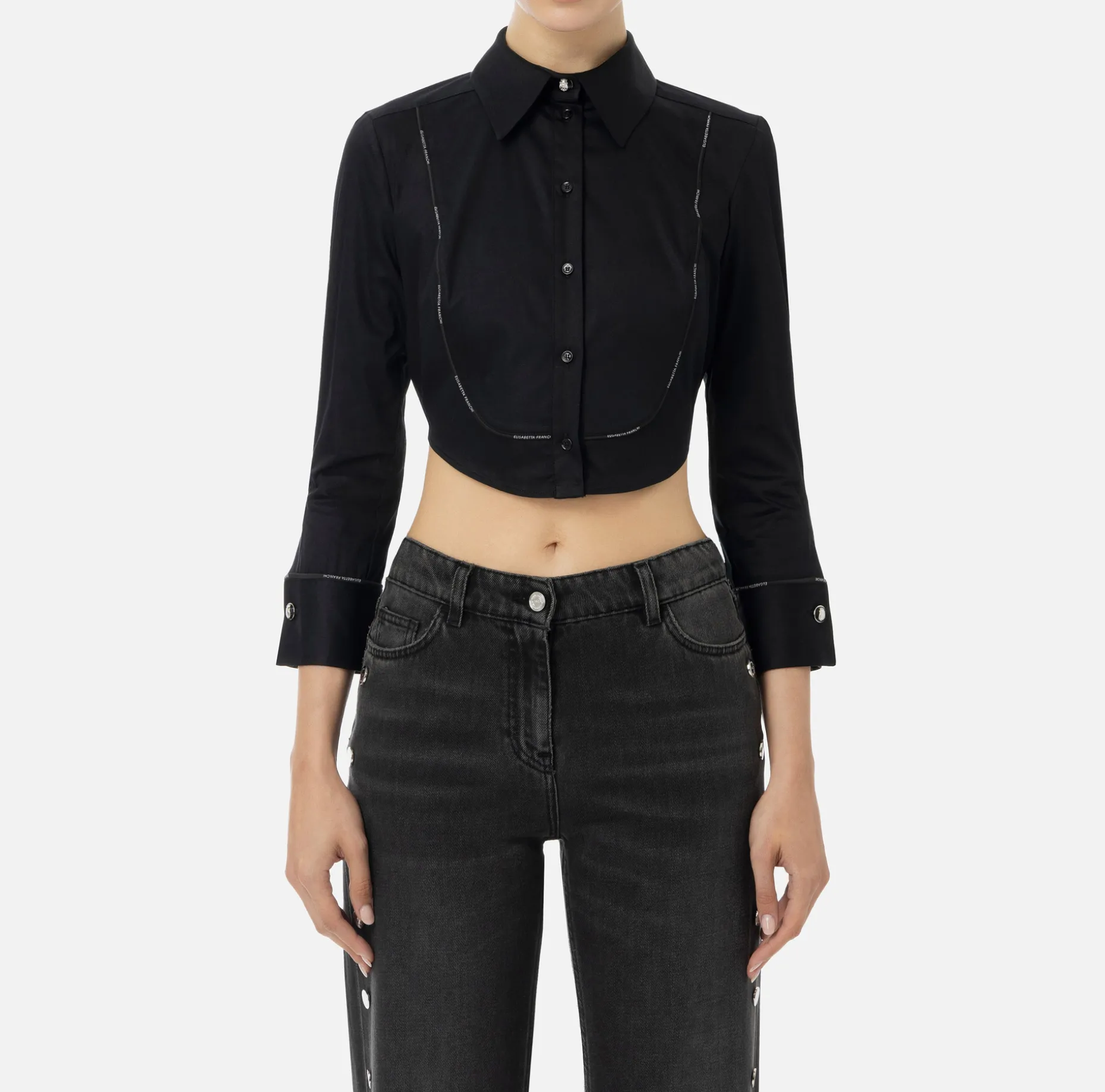 Elisabetta Franchi Shirts And Blouses | Cropped poplin shirt with bib and logoed elastic band