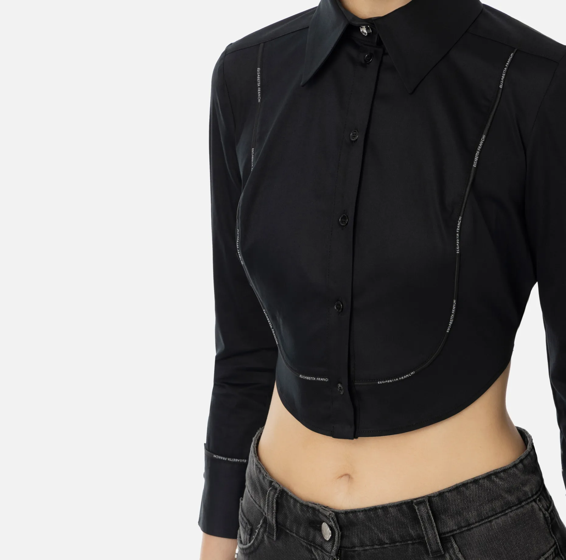 Elisabetta Franchi Shirts And Blouses | Cropped poplin shirt with bib and logoed elastic band