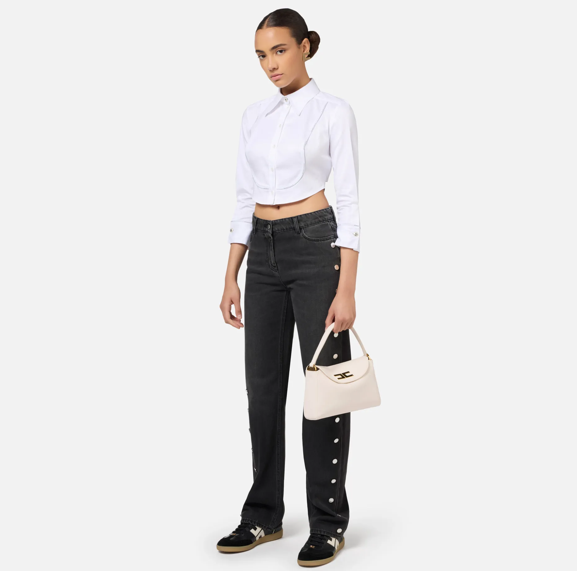 Elisabetta Franchi Shirts And Blouses | Cropped poplin shirt with bib and logoed elastic band