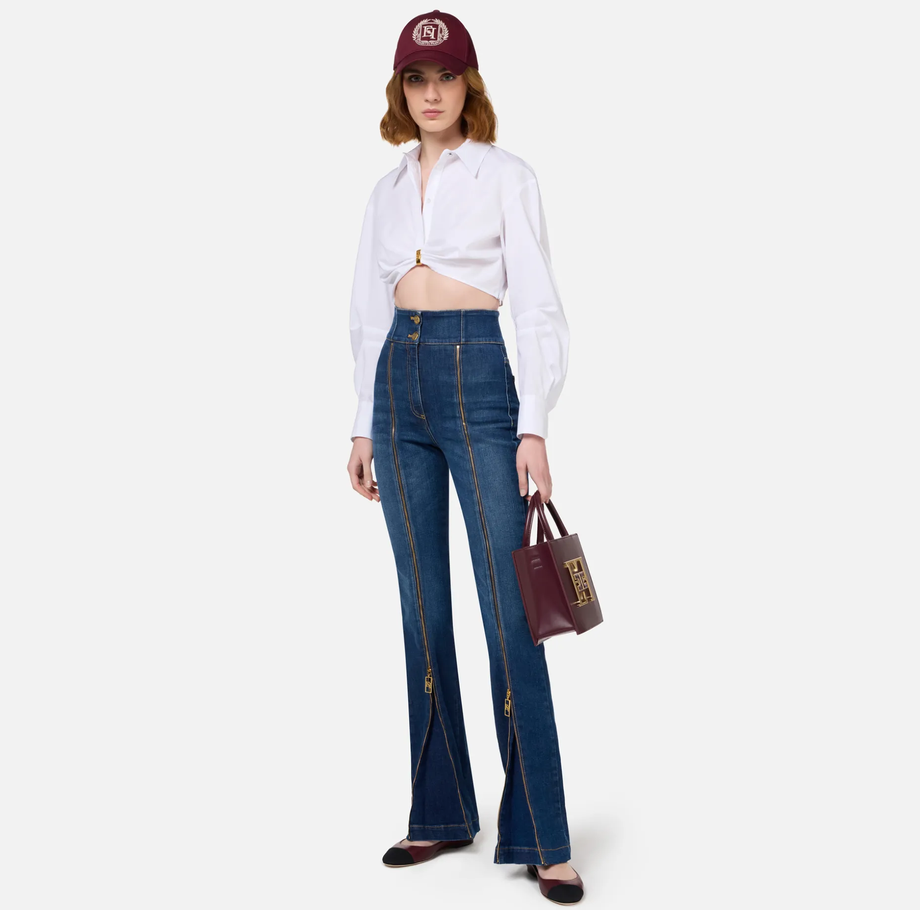 Elisabetta Franchi Shirts And Blouses | Cropped poplin shirt with draping and ring