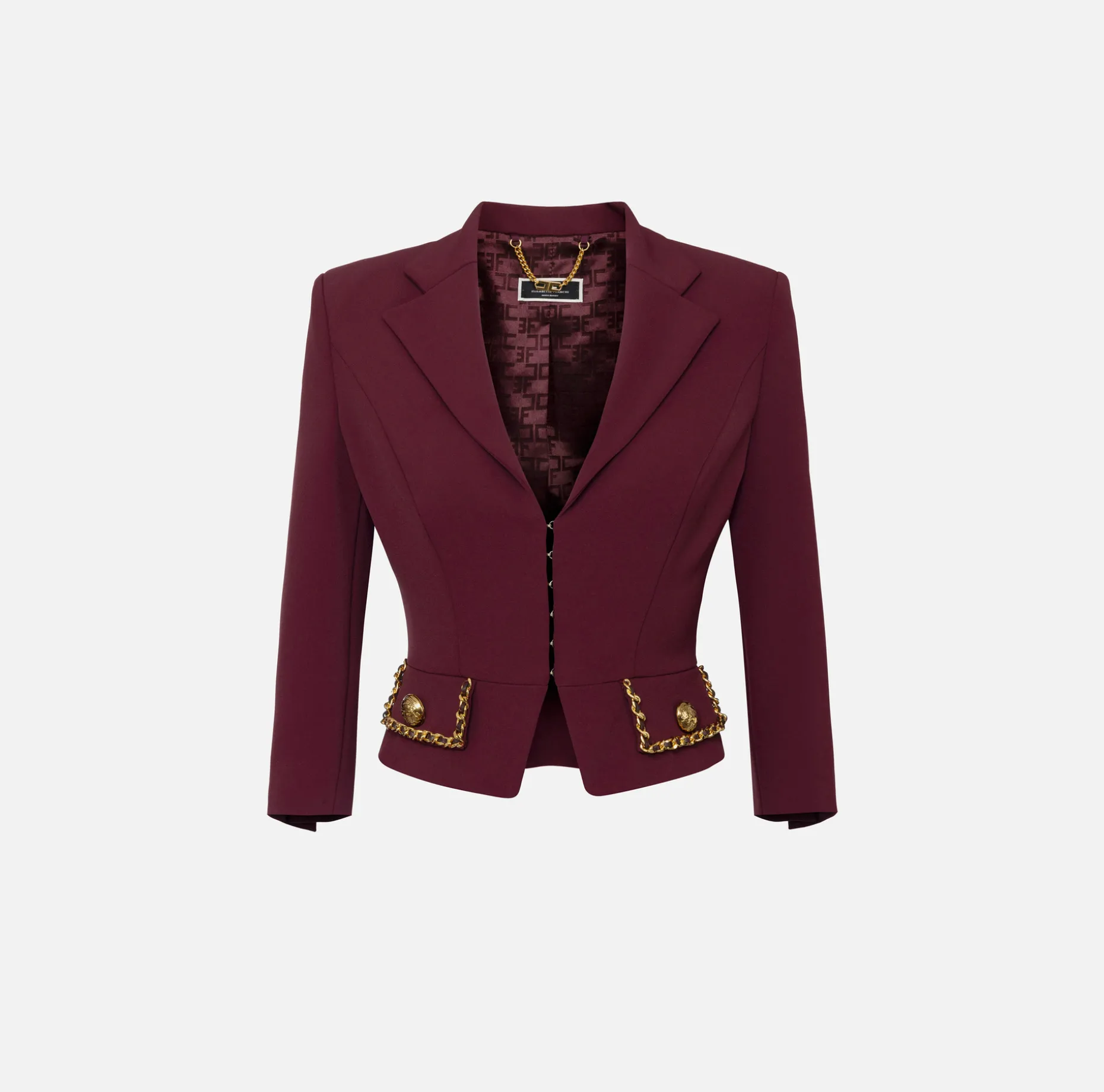 Elisabetta Franchi Jackets And Trench Coats | Tailleur | Cropped stretch crêpe jacket with chain