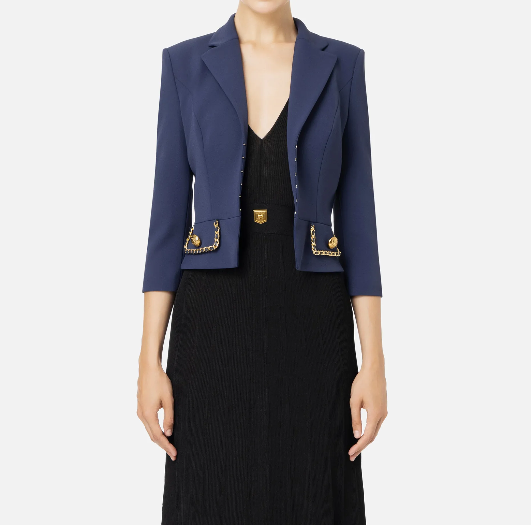 Elisabetta Franchi Jackets And Trench Coats | Tailleur | Cropped stretch crêpe jacket with chain