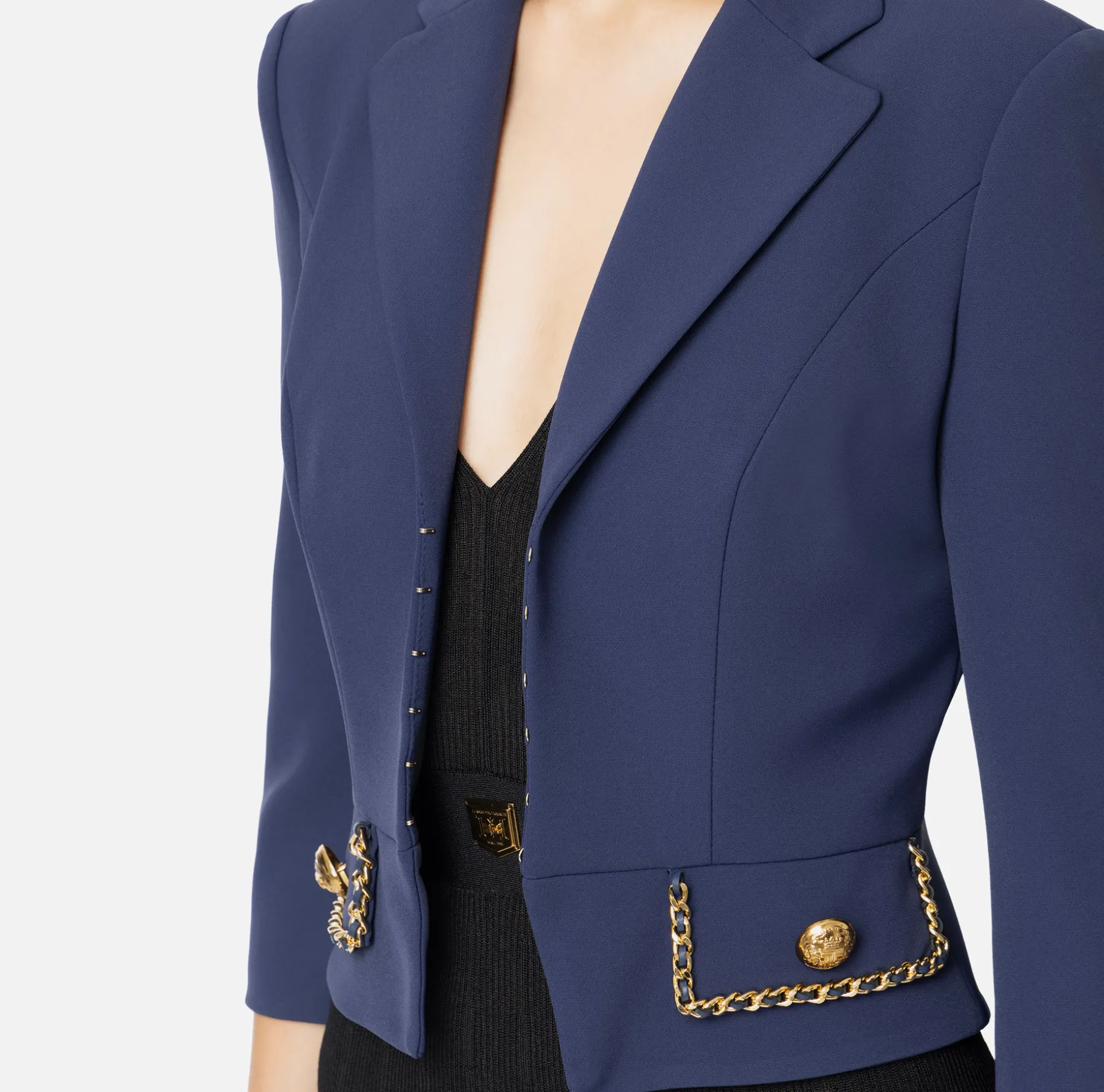 Elisabetta Franchi Jackets And Trench Coats | Tailleur | Cropped stretch crêpe jacket with chain