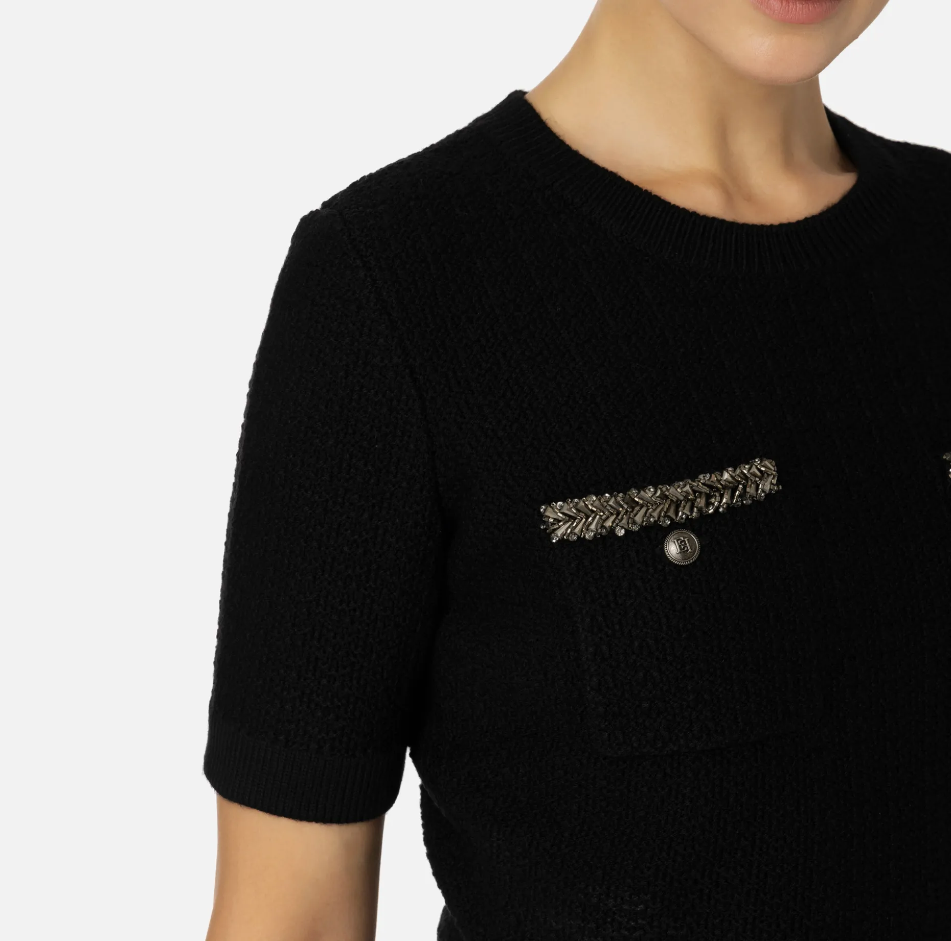 Elisabetta Franchi Knitwear And Sweatshirts | Cropped top in bouclé wool with embroidery