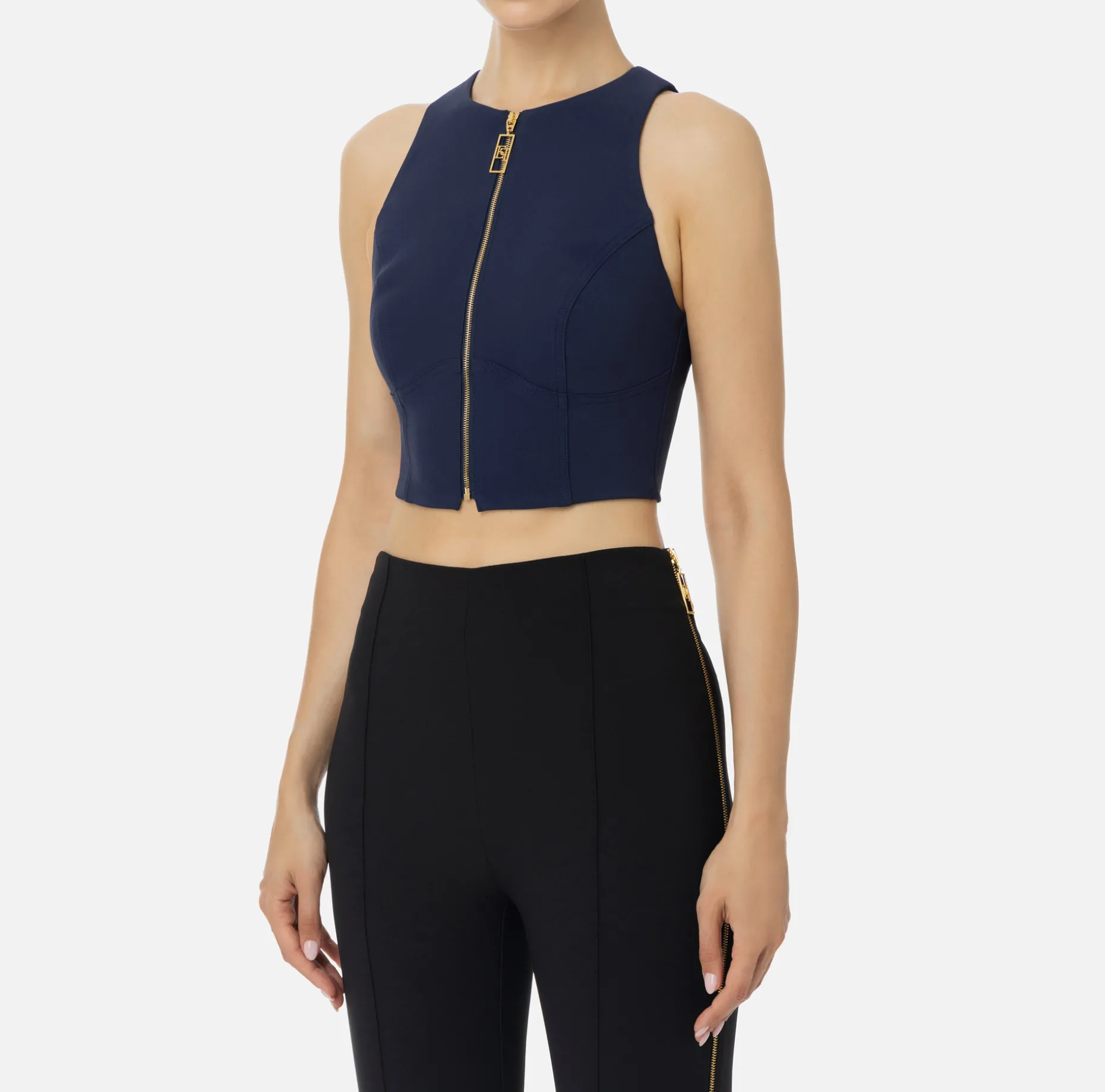 Elisabetta Franchi Top And T-Shirts | Cropped top in double layer crêpe with zip