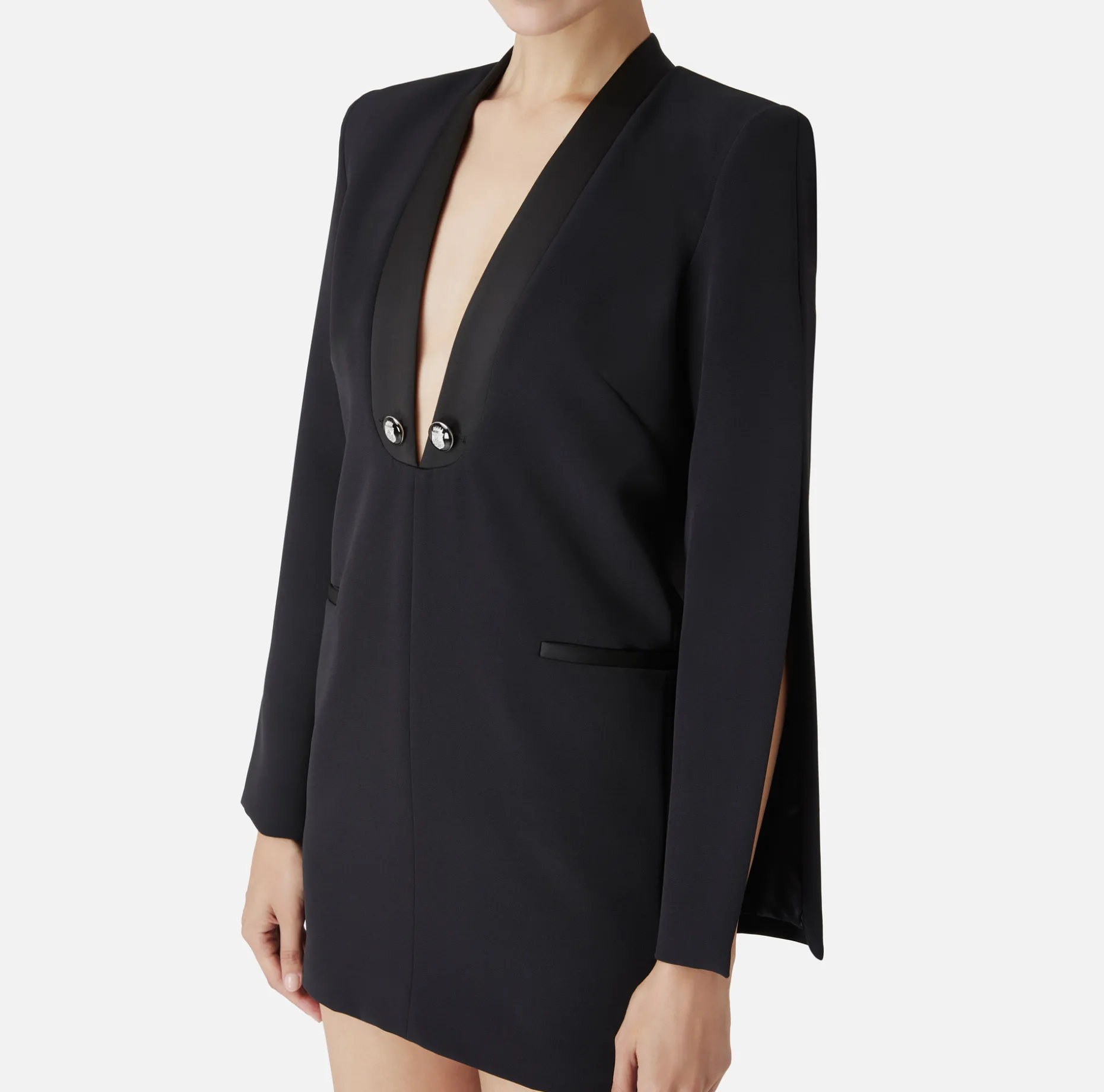 Elisabetta Franchi Mini Dresses | Dresses | Crêpe boxy dress with satin lapels