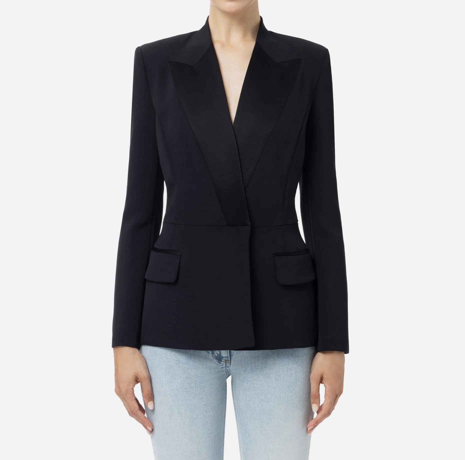 Elisabetta Franchi Jackets And Trench Coats | Crêpe double-breasted jacket with satin lapels