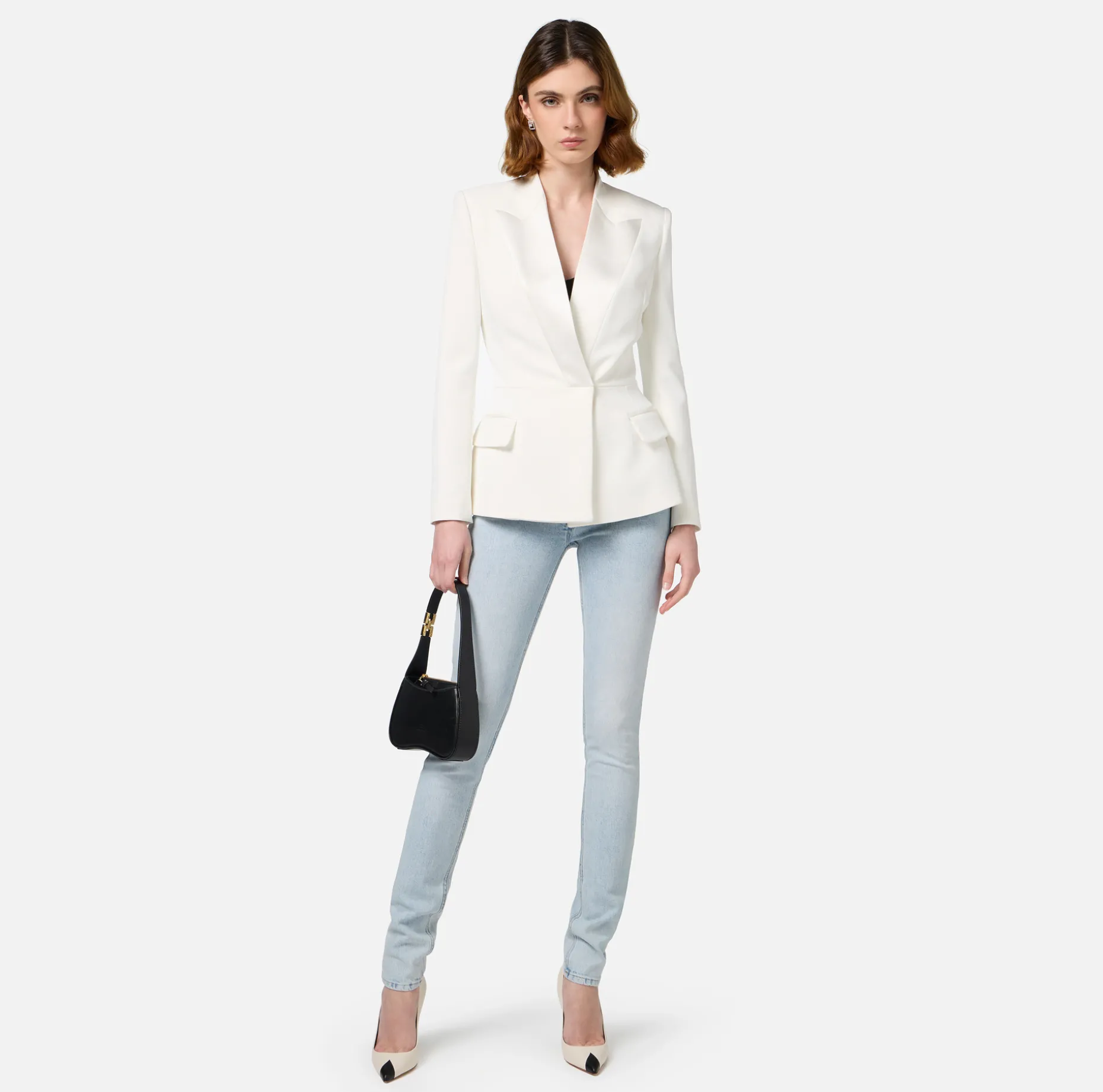 Elisabetta Franchi Jackets And Trench Coats | Crêpe double-breasted jacket with satin lapels