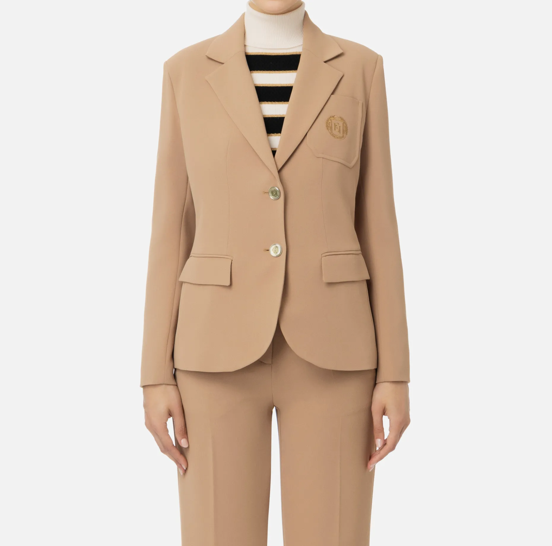 Elisabetta Franchi Jackets And Trench Coats | Crêpe jacket with emblem embroidery