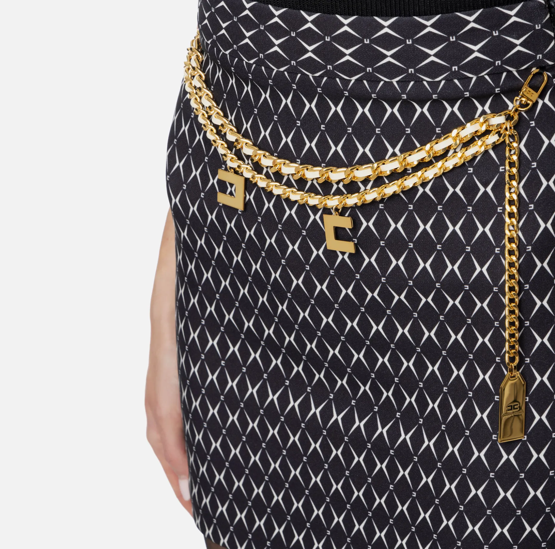 Elisabetta Franchi Tailleur | Skirts | Crêpe miniskirt with diamond print and chain