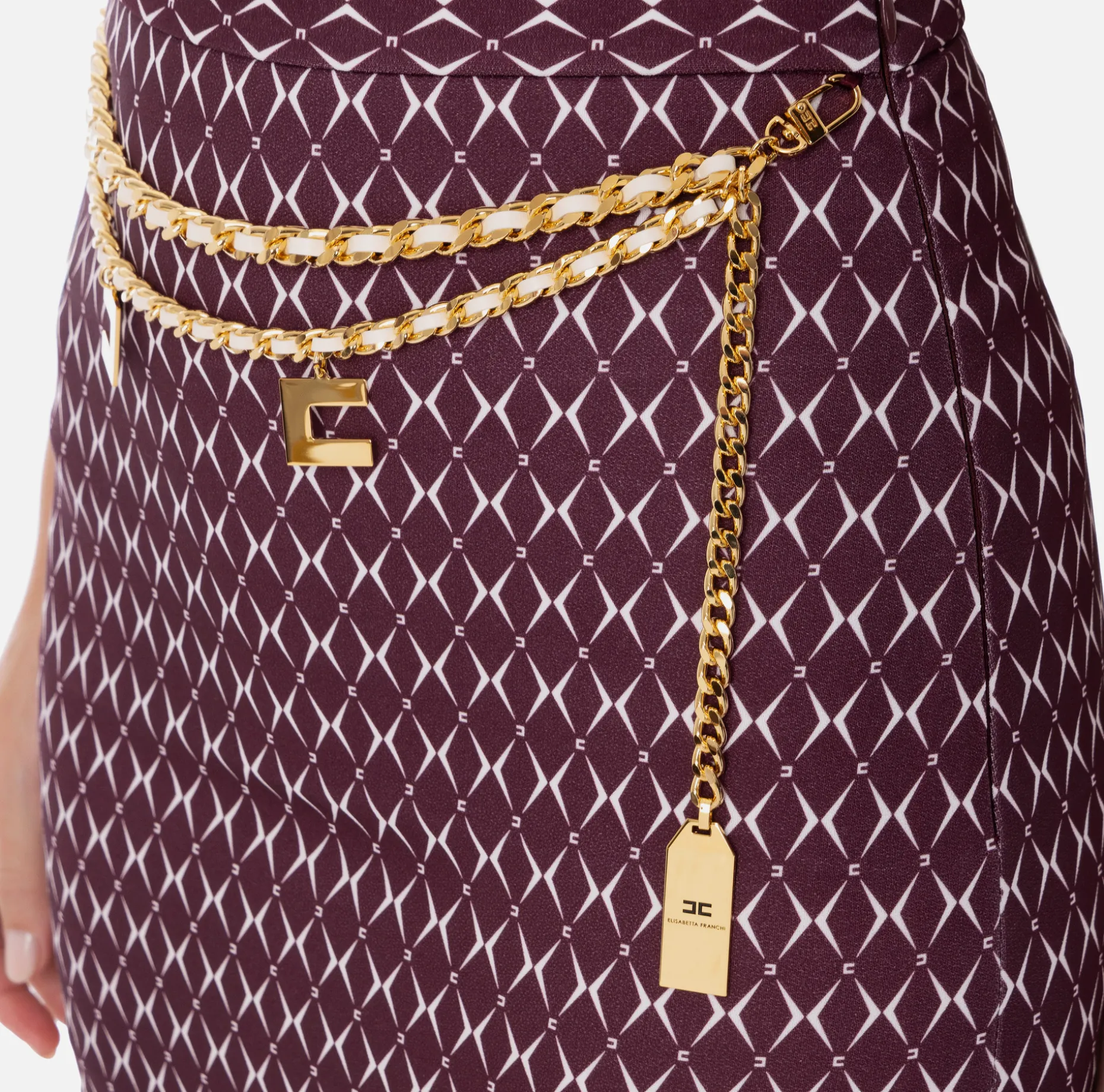 Elisabetta Franchi Tailleur | Skirts | Crêpe miniskirt with diamond print and chain