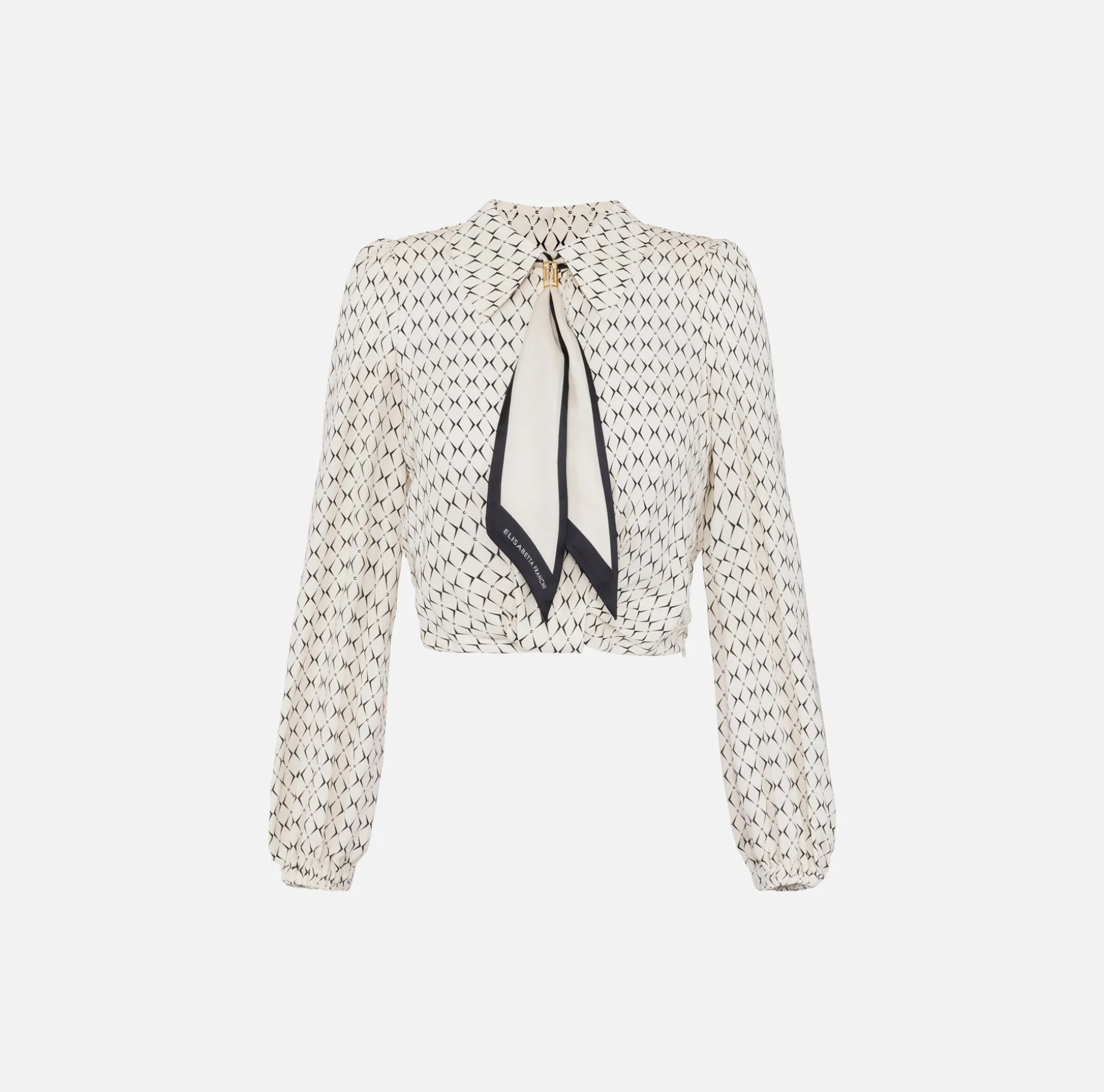 Elisabetta Franchi Shirts And Blouses | Diamond print georgette cropped blouse with foulard scarf