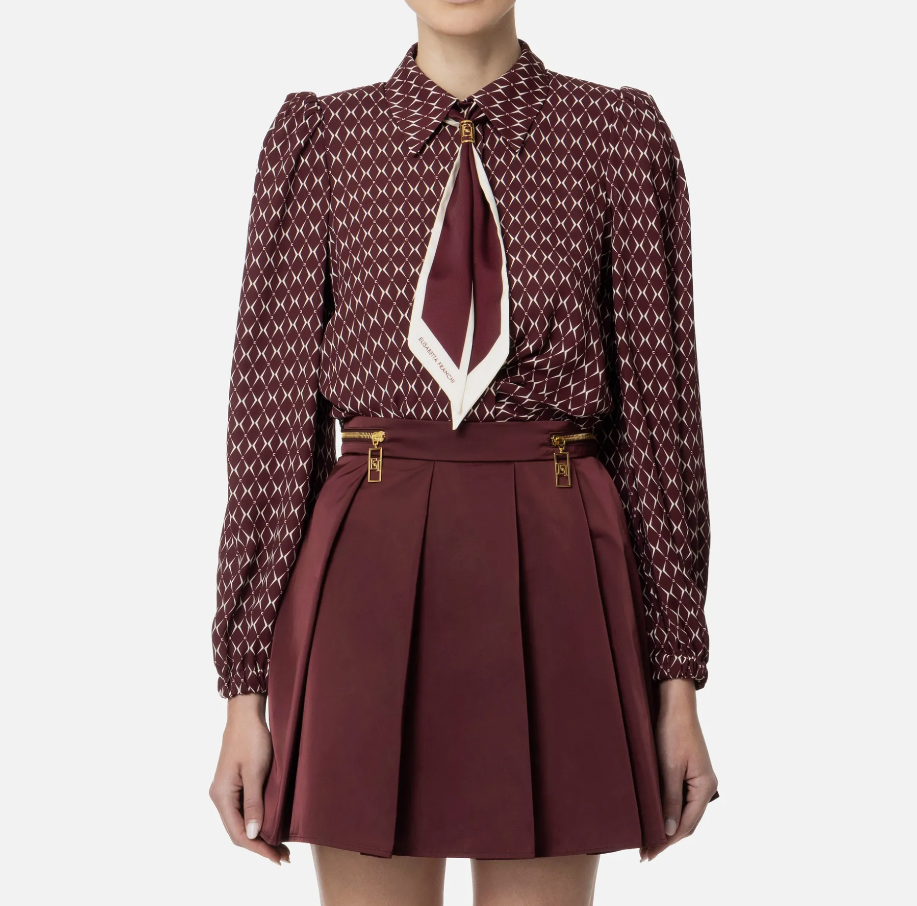 Elisabetta Franchi Shirts And Blouses | Diamond print georgette cropped blouse with foulard scarf