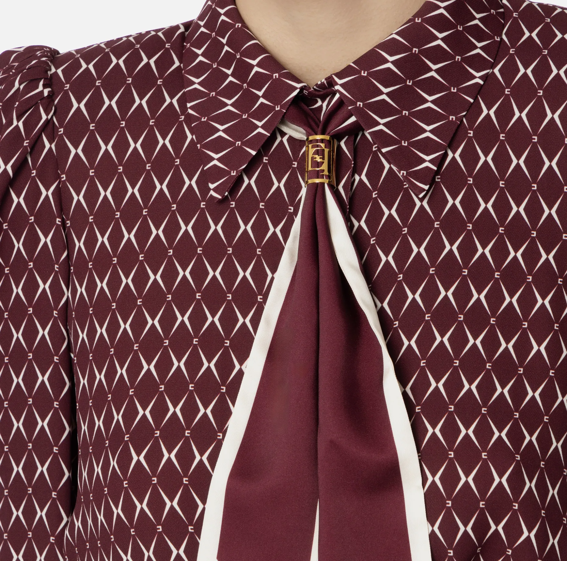 Elisabetta Franchi Shirts And Blouses | Diamond print georgette cropped blouse with foulard scarf