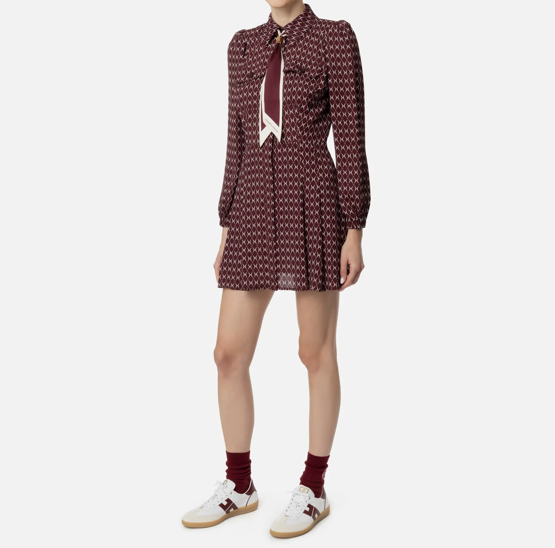 Elisabetta Franchi Mini Dresses | Dresses | Diamond print georgette mini-dress with foulard