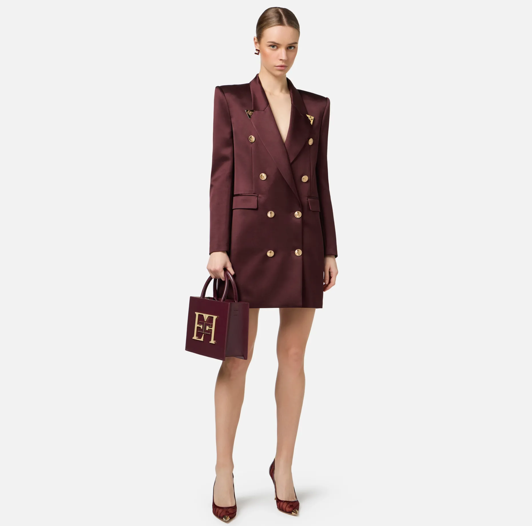 Elisabetta Franchi Coat Dresses | Mini Dresses | Double-breasted coat dress in cool wool with tips