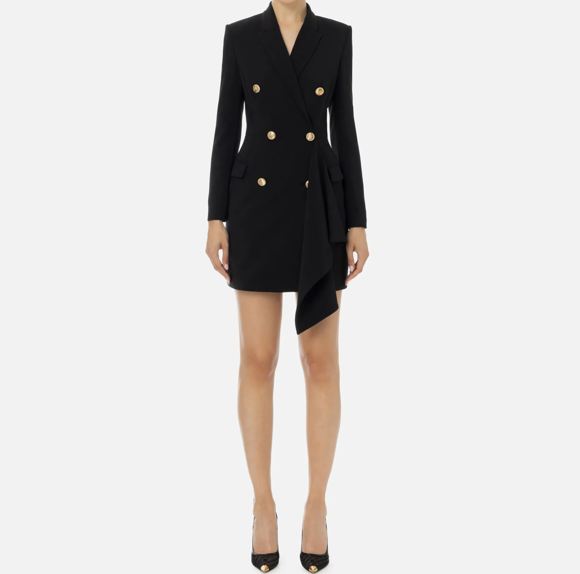 Elisabetta Franchi Mini Dresses | Coat Dresses | Double-breasted coat dress in crêpe fabric with ruffles