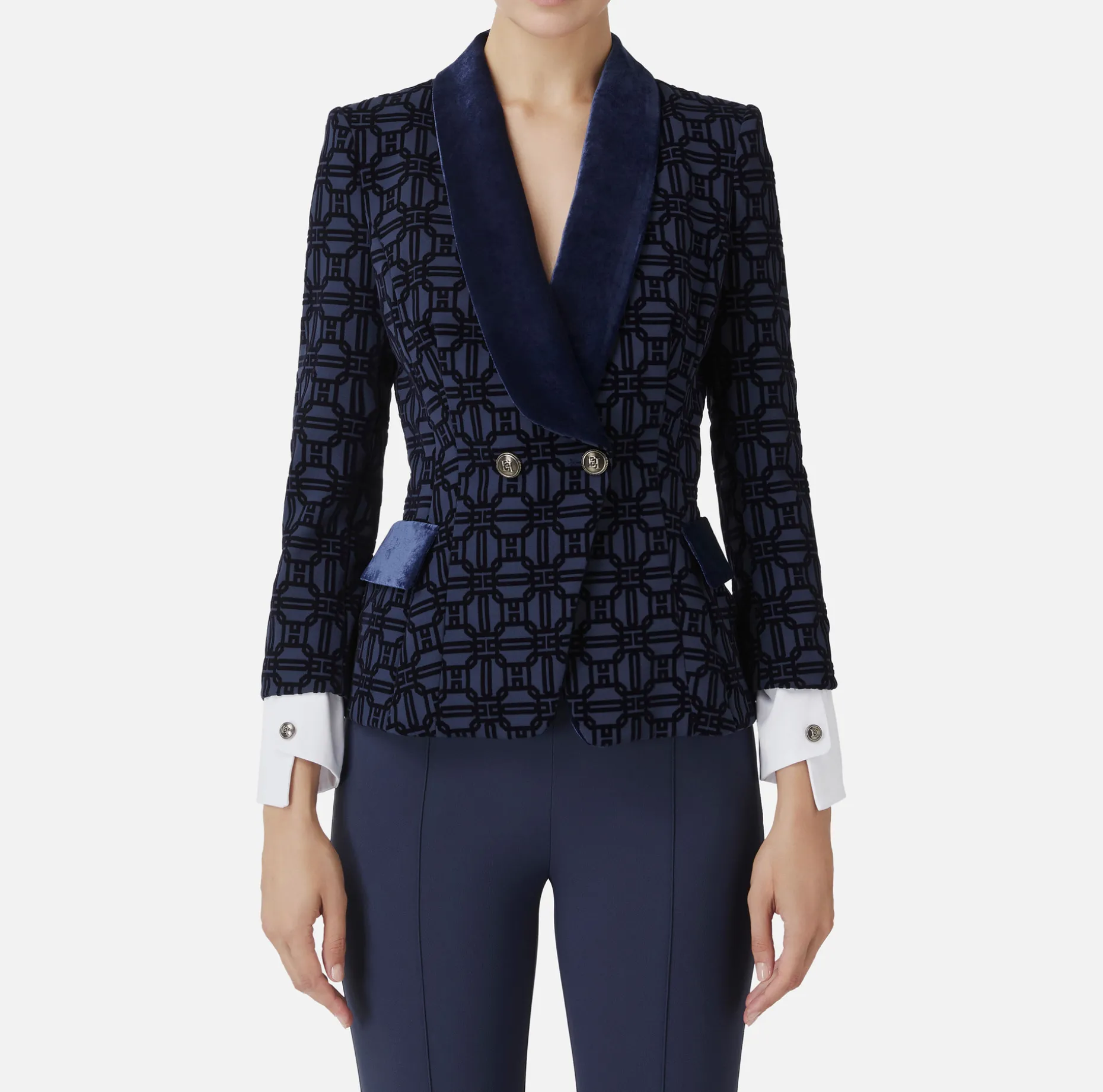 Elisabetta Franchi Jackets And Trench Coats | Tailleur | Double-breasted flock crêpe jacket