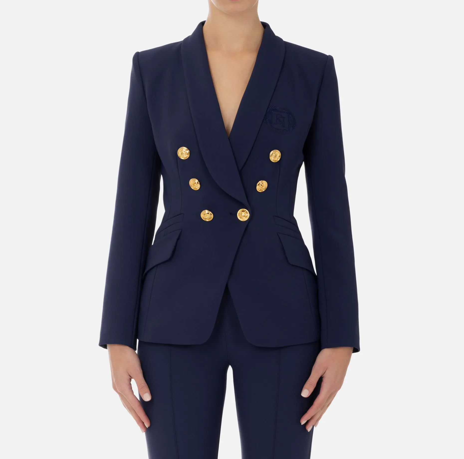 Elisabetta Franchi Jackets And Trench Coats | Tailleur | Double-breasted jacket in stretch crêpe with embroidery