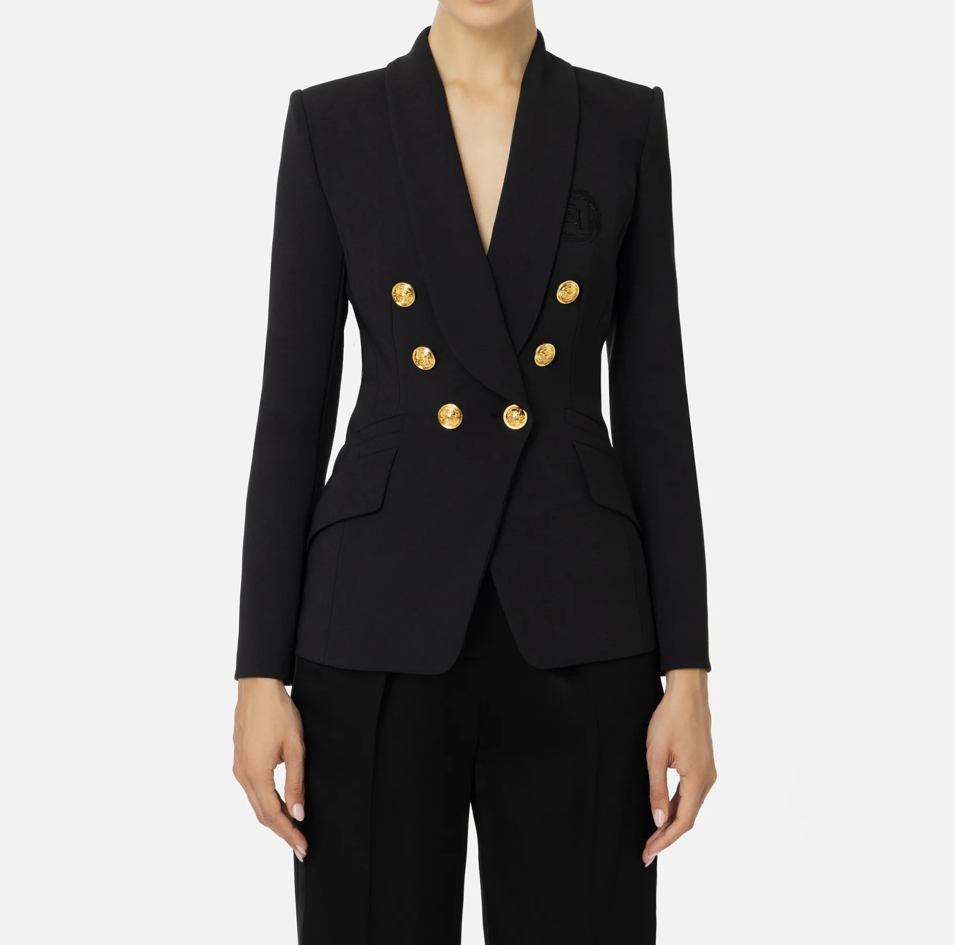 Elisabetta Franchi Jackets And Trench Coats | Tailleur | Double-breasted jacket in stretch crêpe with embroidery