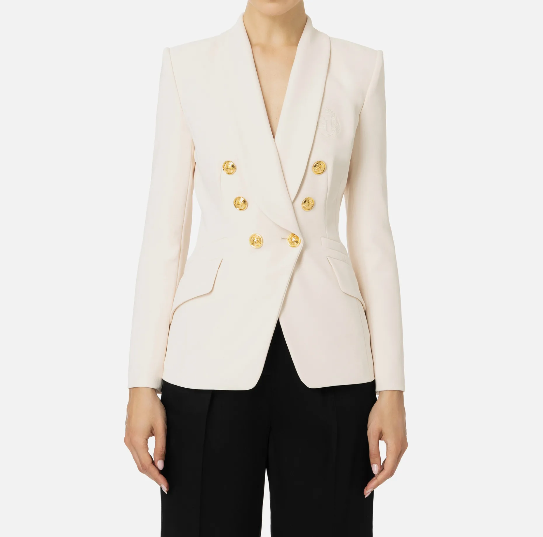 Elisabetta Franchi Jackets And Trench Coats | Tailleur | Double-breasted jacket in stretch crêpe with embroidery