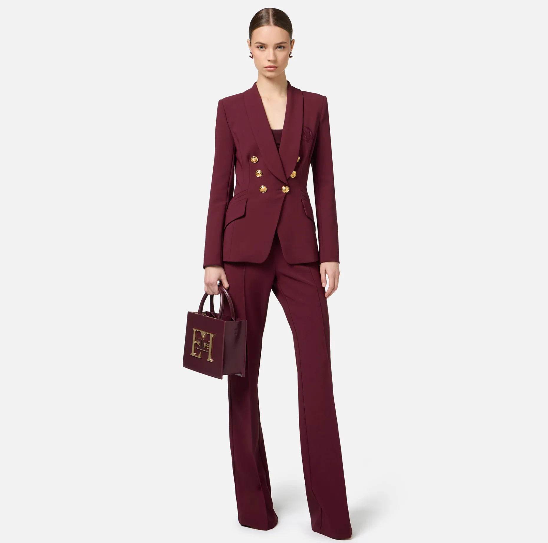 Elisabetta Franchi Jackets And Trench Coats | Tailleur | Double-breasted jacket in stretch crêpe with embroidery