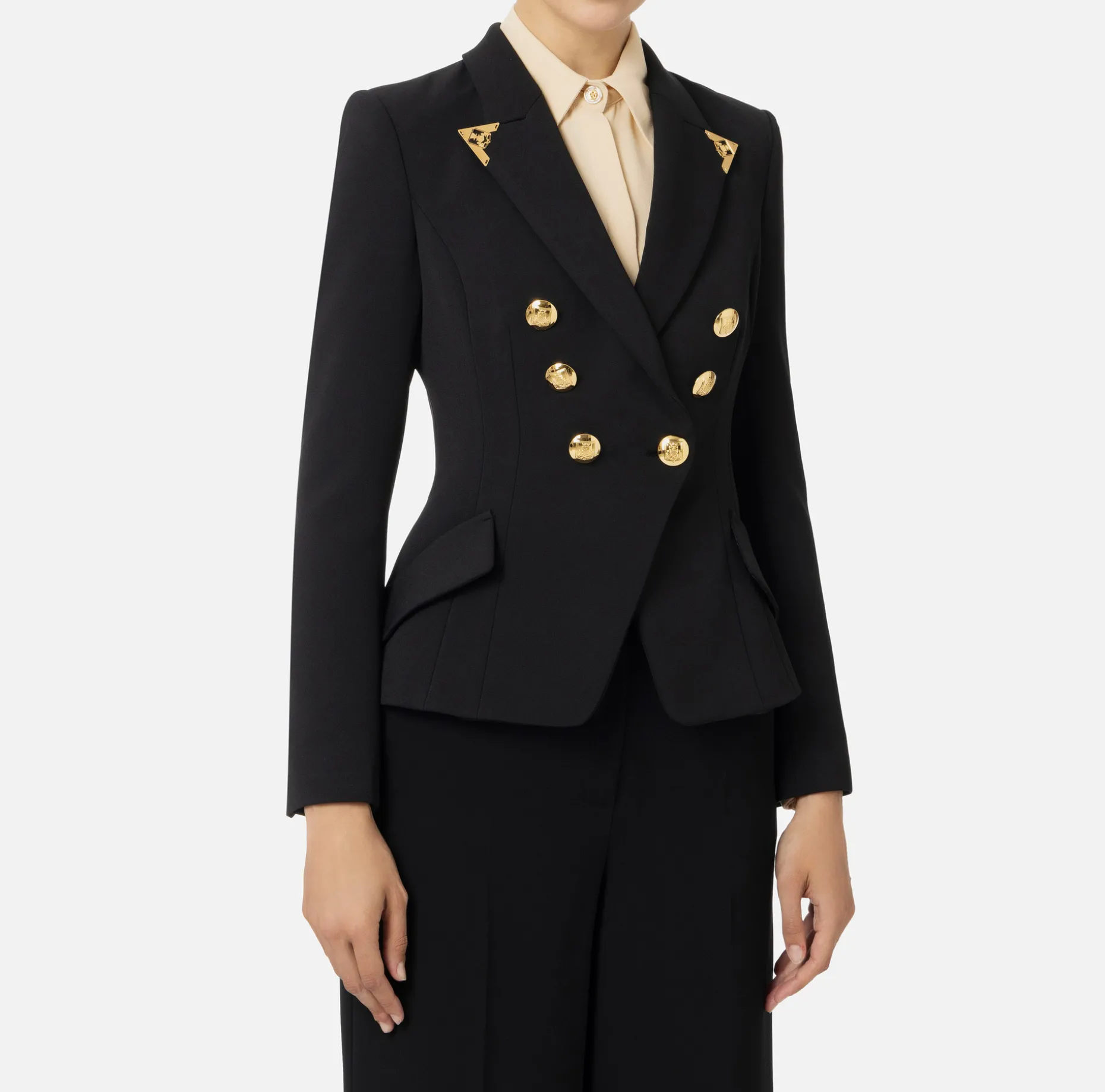 Elisabetta Franchi Jackets And Trench Coats | Tailleur | Double-breasted jacket in stretch crêpe with lapel tips