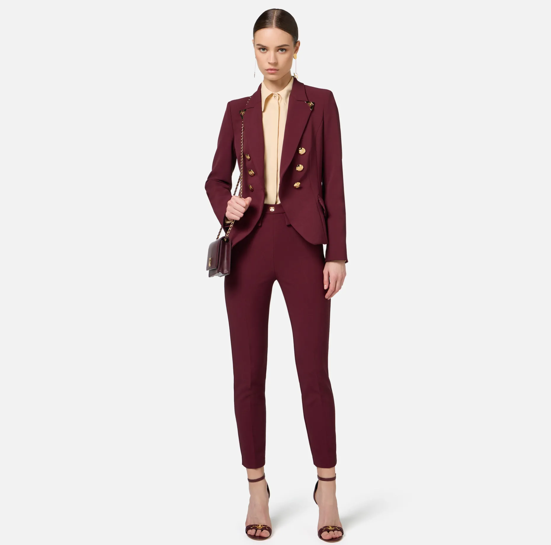 Elisabetta Franchi Jackets And Trench Coats | Tailleur | Double-breasted jacket in stretch crêpe with lapel tips